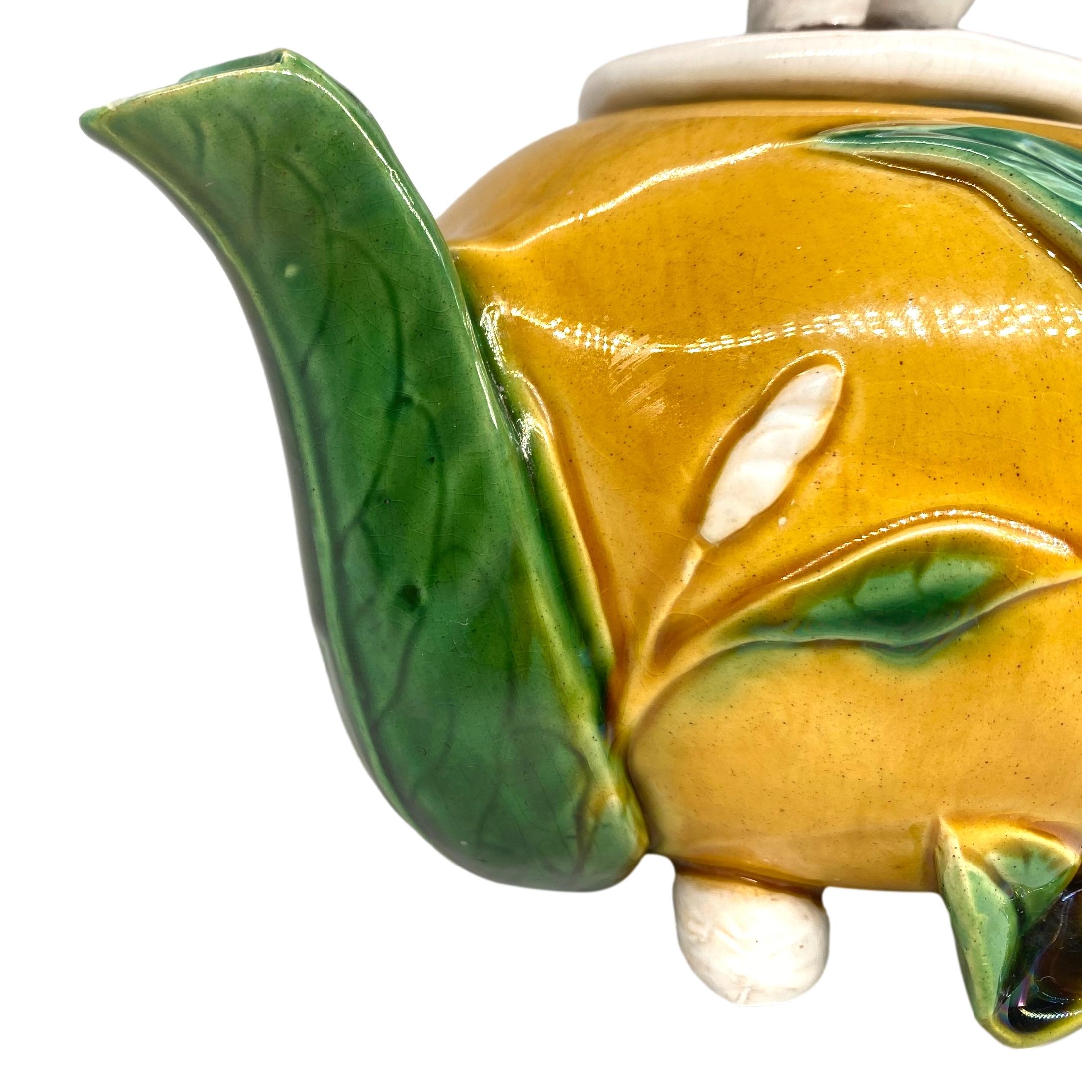 A Minton Majolica Teapot, Gourd-Form with Mushroom Lid, English, Dated 1861 For Sale 4