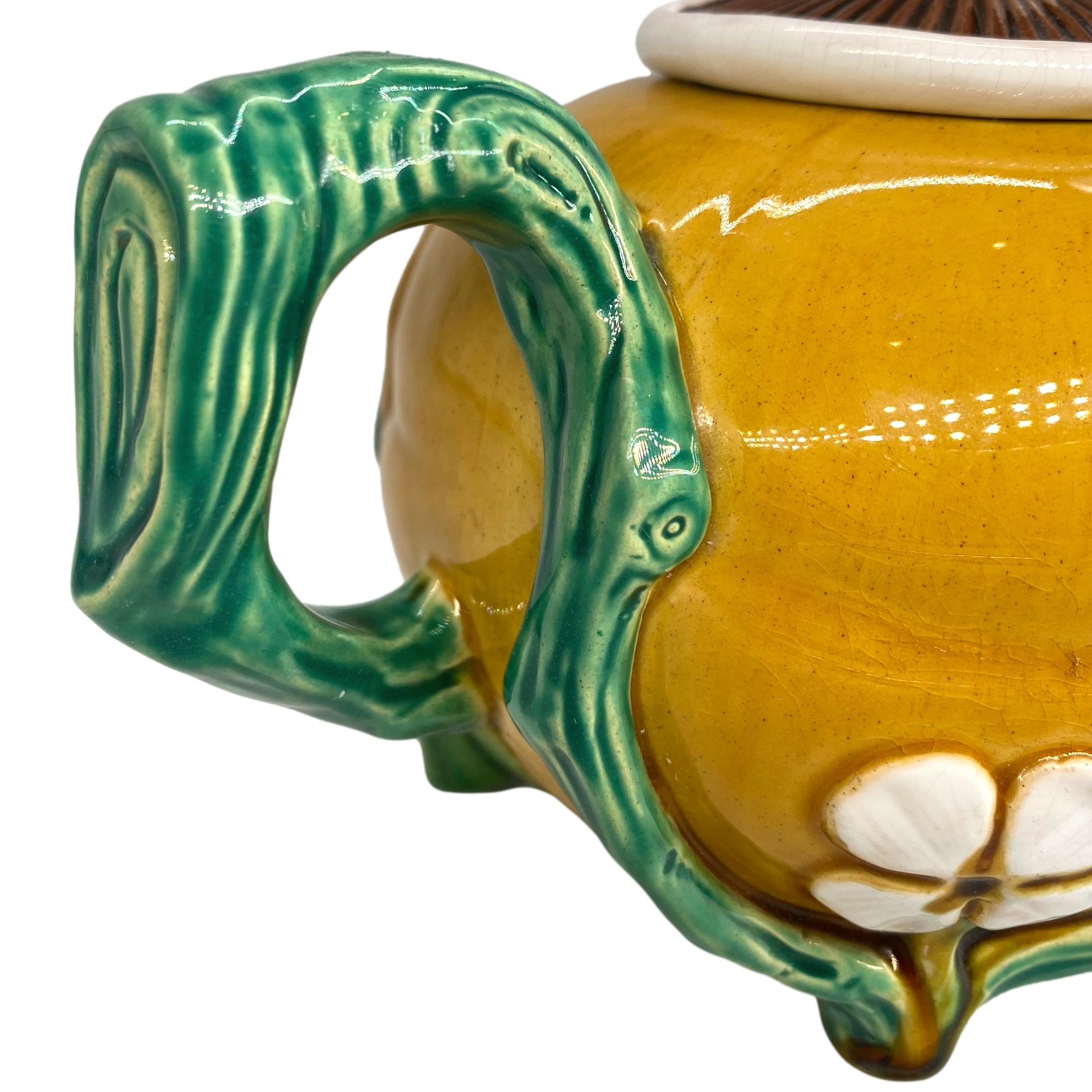 A Minton Majolica Teapot, Gourd-Form with Mushroom Lid, English, Dated 1861 For Sale 5