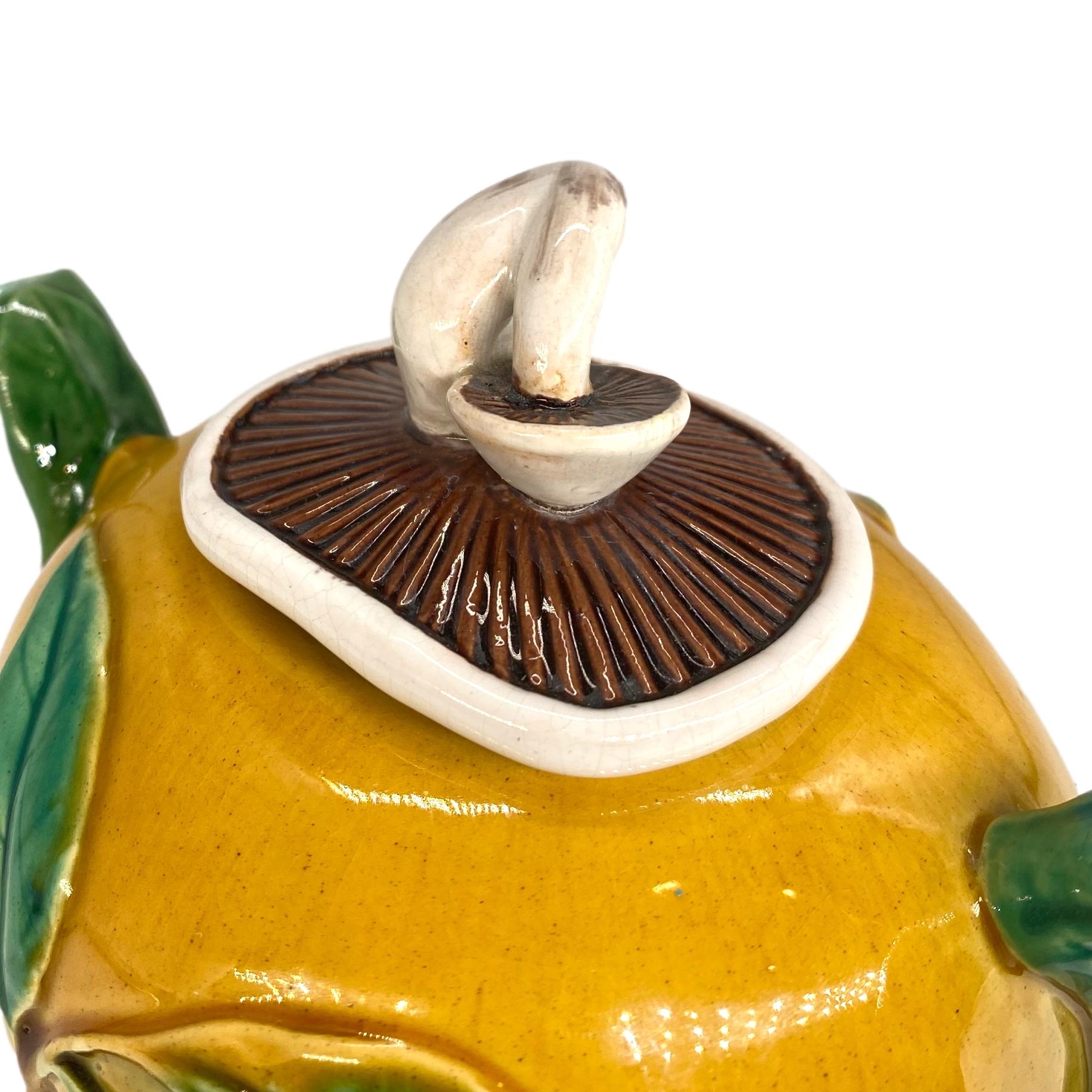 A Minton Majolica Teapot, Gourd-Form with Mushroom Lid, English, Dated 1861 For Sale 6