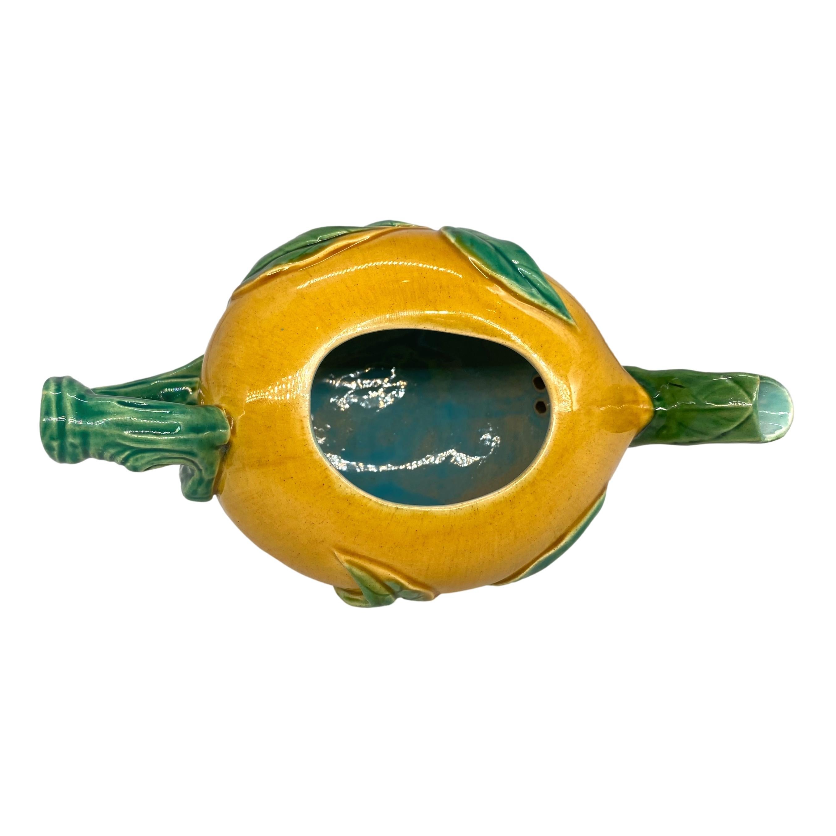 A Minton Majolica Teapot, Gourd-Form with Mushroom Lid, English, Dated 1861 For Sale 9