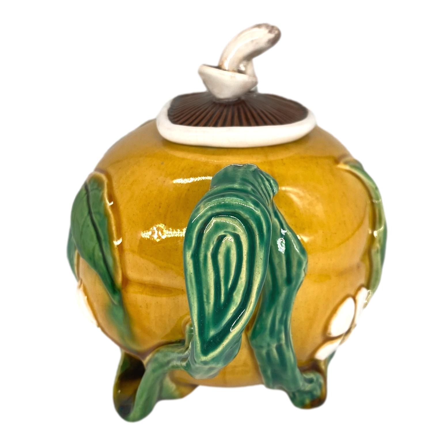 Victorian A Minton Majolica Teapot, Gourd-Form with Mushroom Lid, English, Dated 1861 For Sale