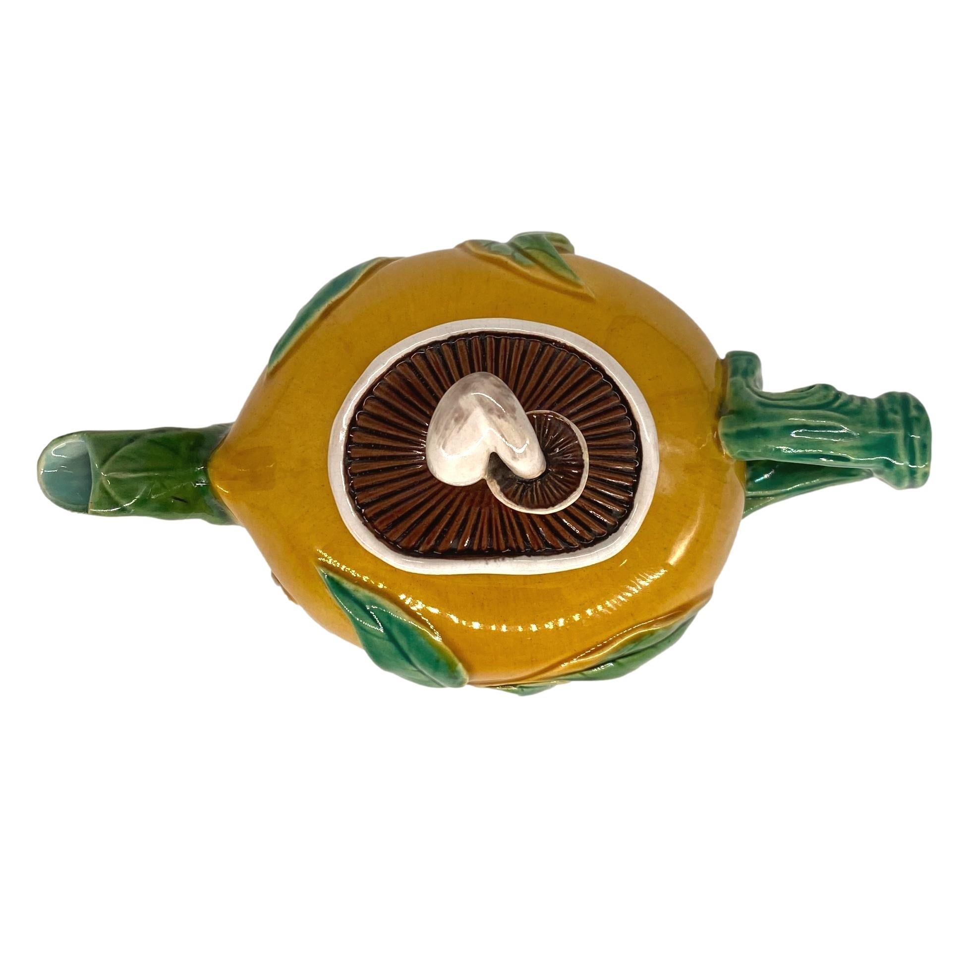 19th Century A Minton Majolica Teapot, Gourd-Form with Mushroom Lid, English, Dated 1861 For Sale