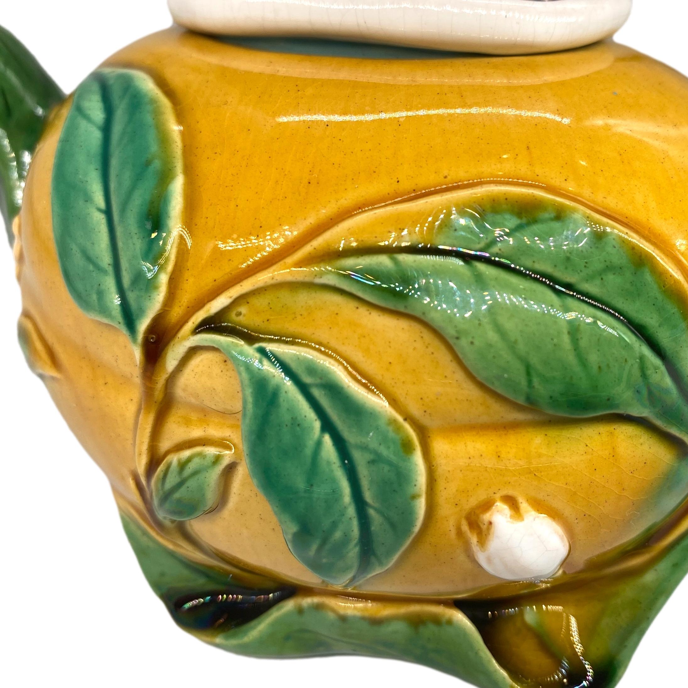 A Minton Majolica Teapot, Gourd-Form with Mushroom Lid, English, Dated 1861 For Sale 1