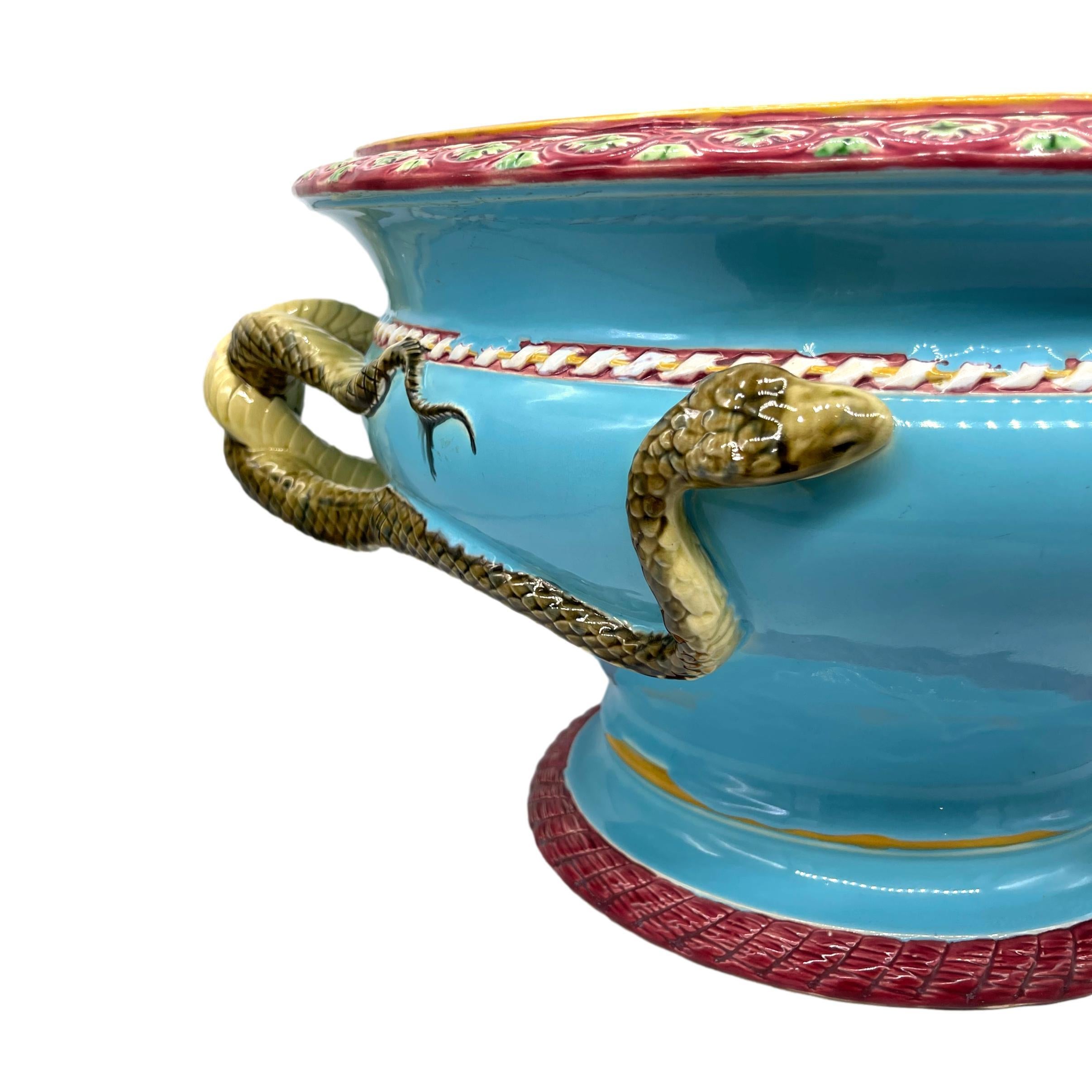 A Minton Majolica Turquoise Ground Snake-Handled Jardinière, Dated 1858 For Sale 3