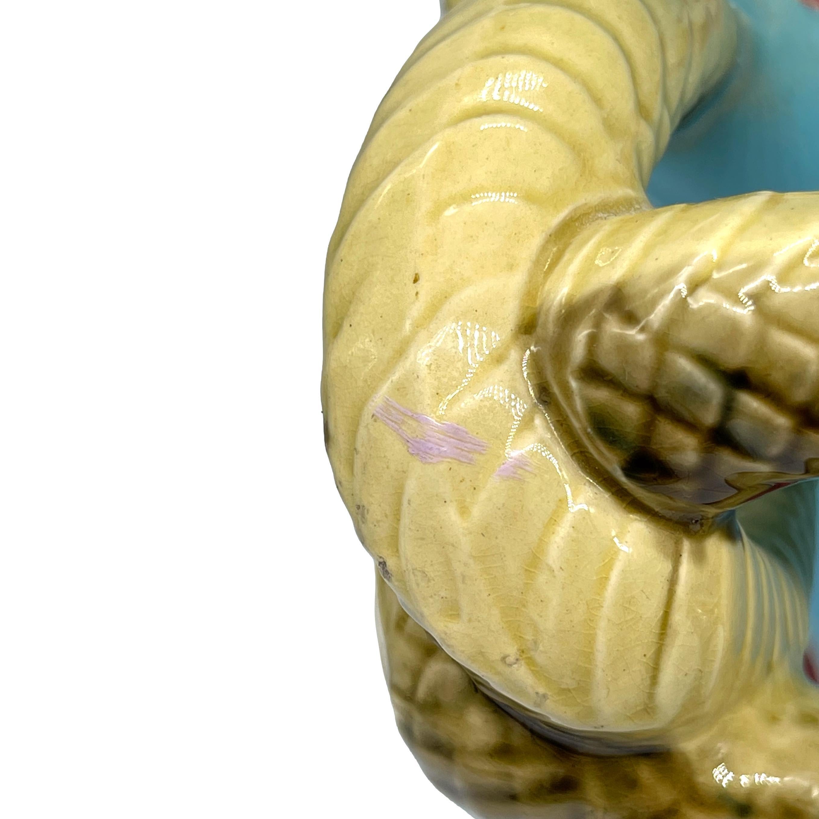 A Minton Majolica Turquoise Ground Snake-Handled Jardinière, Dated 1858 For Sale 7