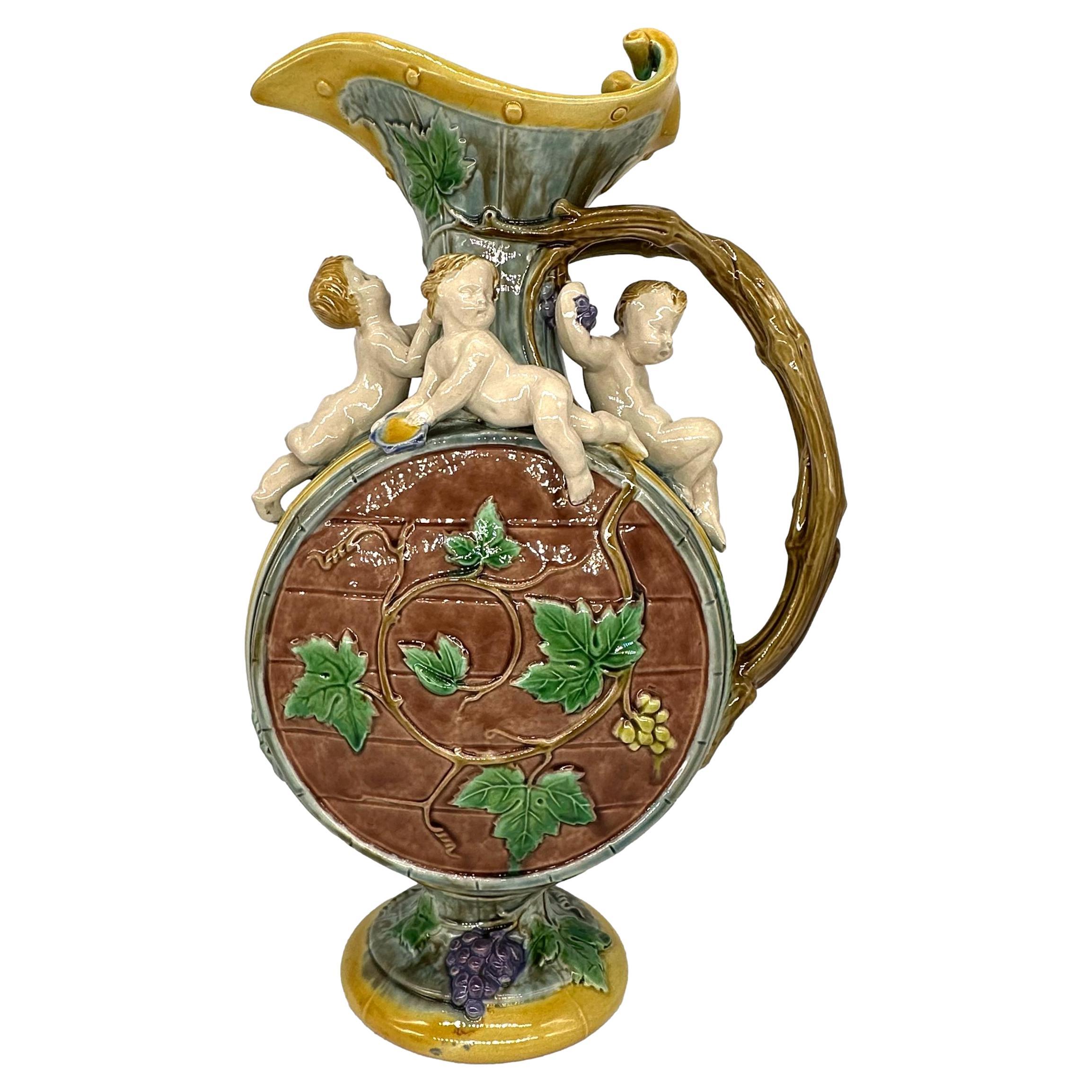 Minton Majolica Wine Ewer Designed by Hugues Protât, English, circa 1875