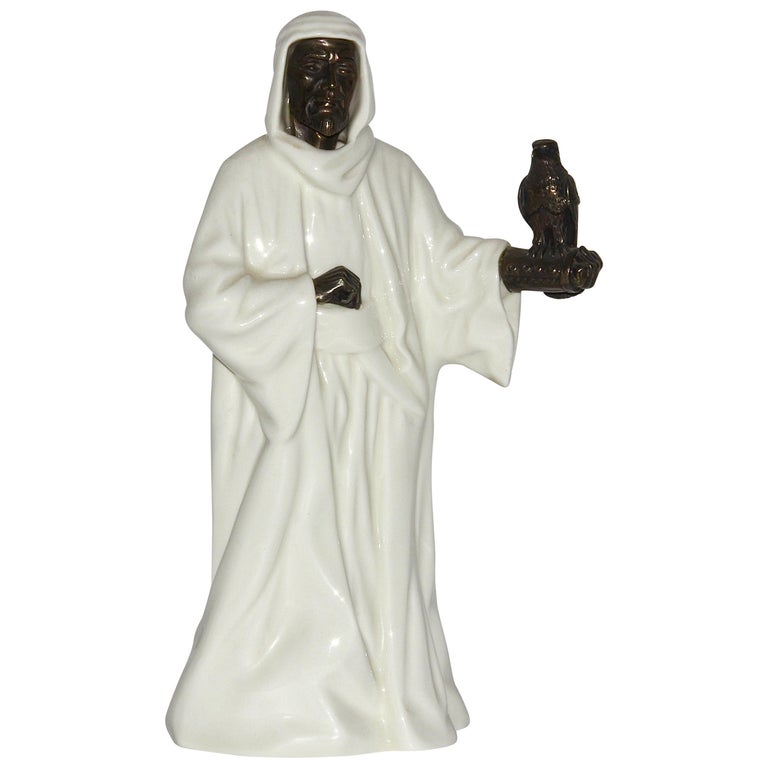 Minton Porcelain and Bronze Sheikh Figurine, Arab with Falcon For Sale