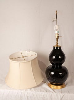 Mirror Black Glazed Double Gourd Porcelain Vase Lamp