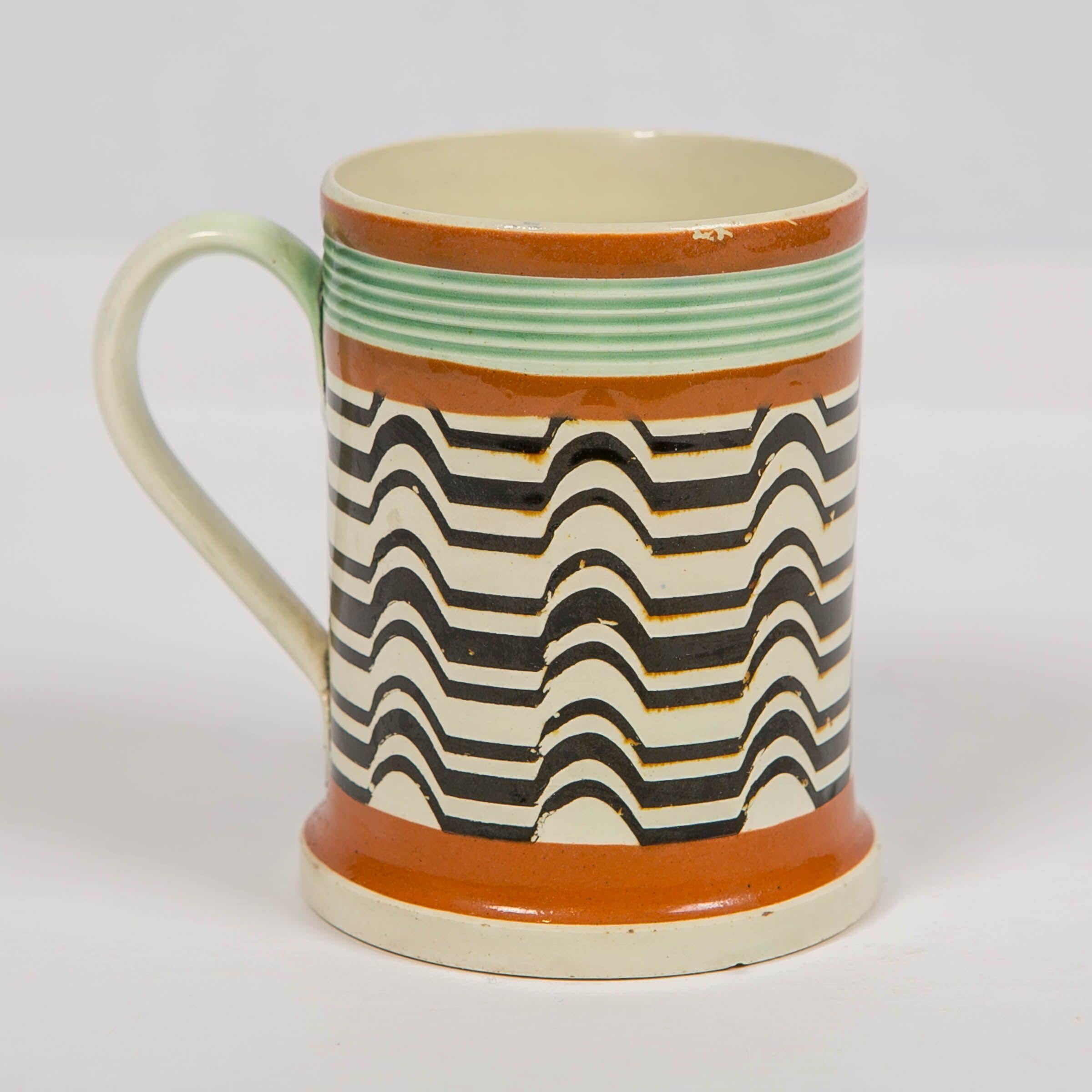 Folk Art Mochaware Mug Made by J.& R Clews at the Cobridge Factory, England, circa 1820
