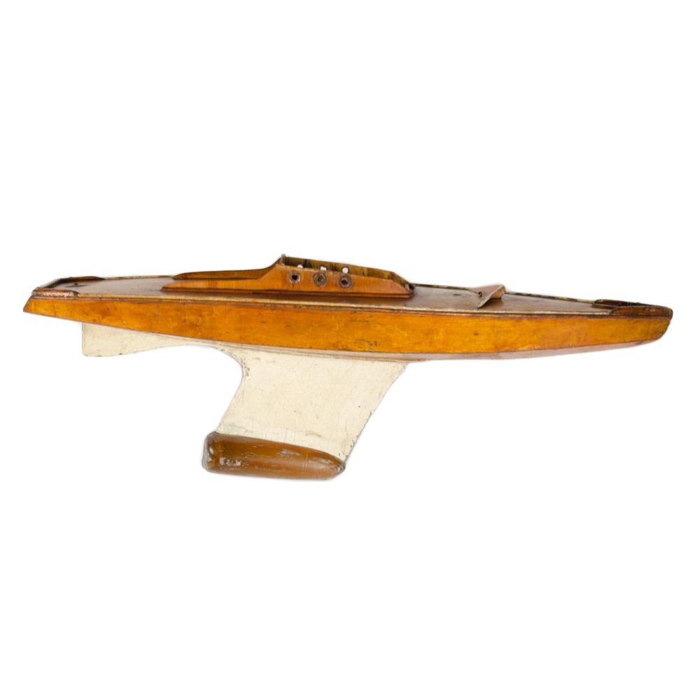 A model ship sailboat with a white and brown body with brass Keel, early 20th C 2