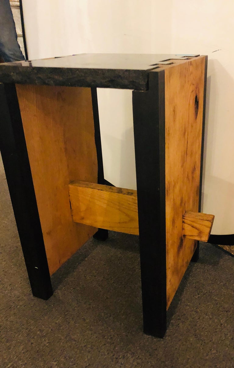 Modern Black Granite Top and Wood End or Side Table For Sale at 1stDibs