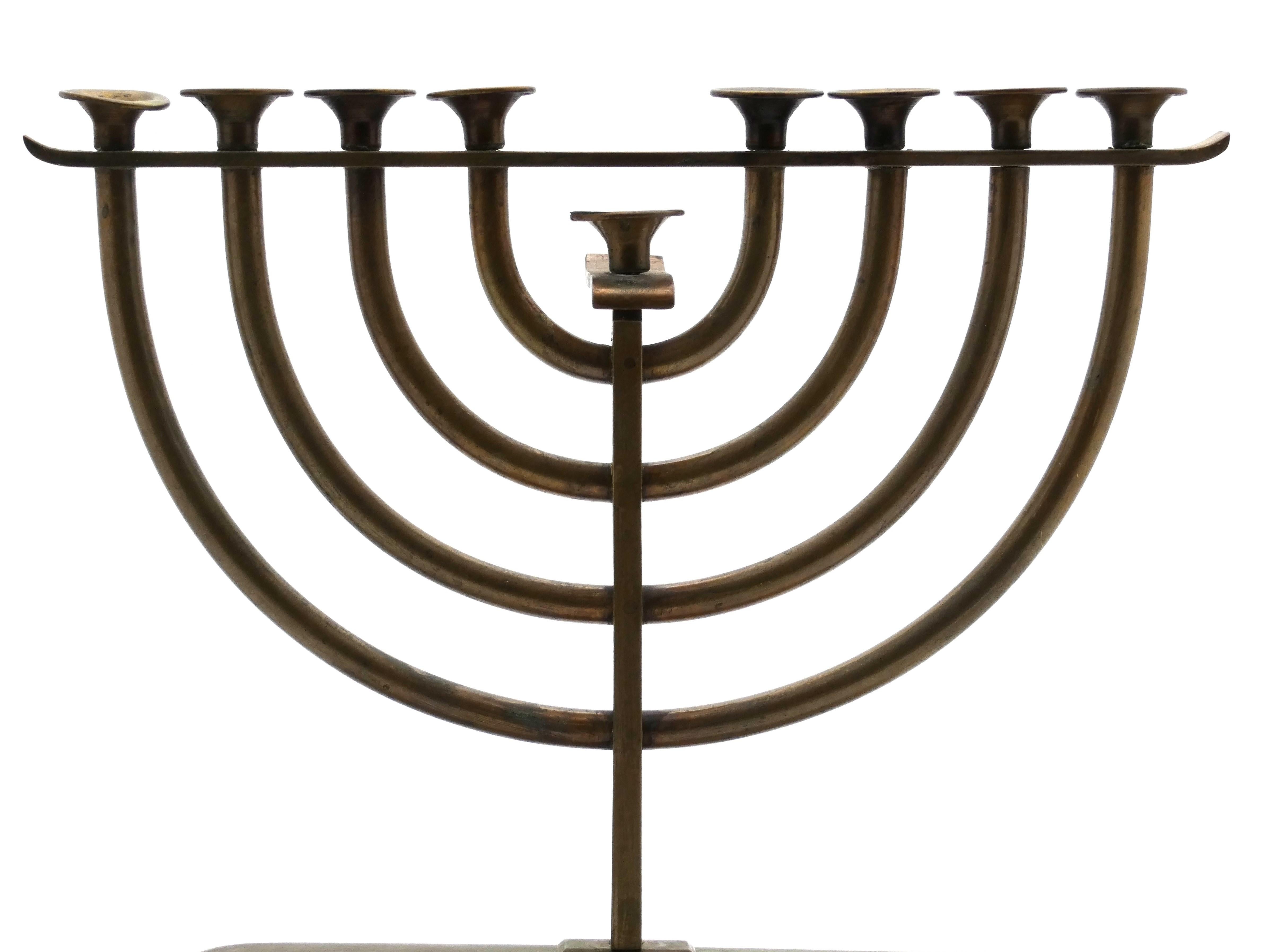 Israeli A Modern Brass Hannukah Menorah, Israel circa 1930 For Sale