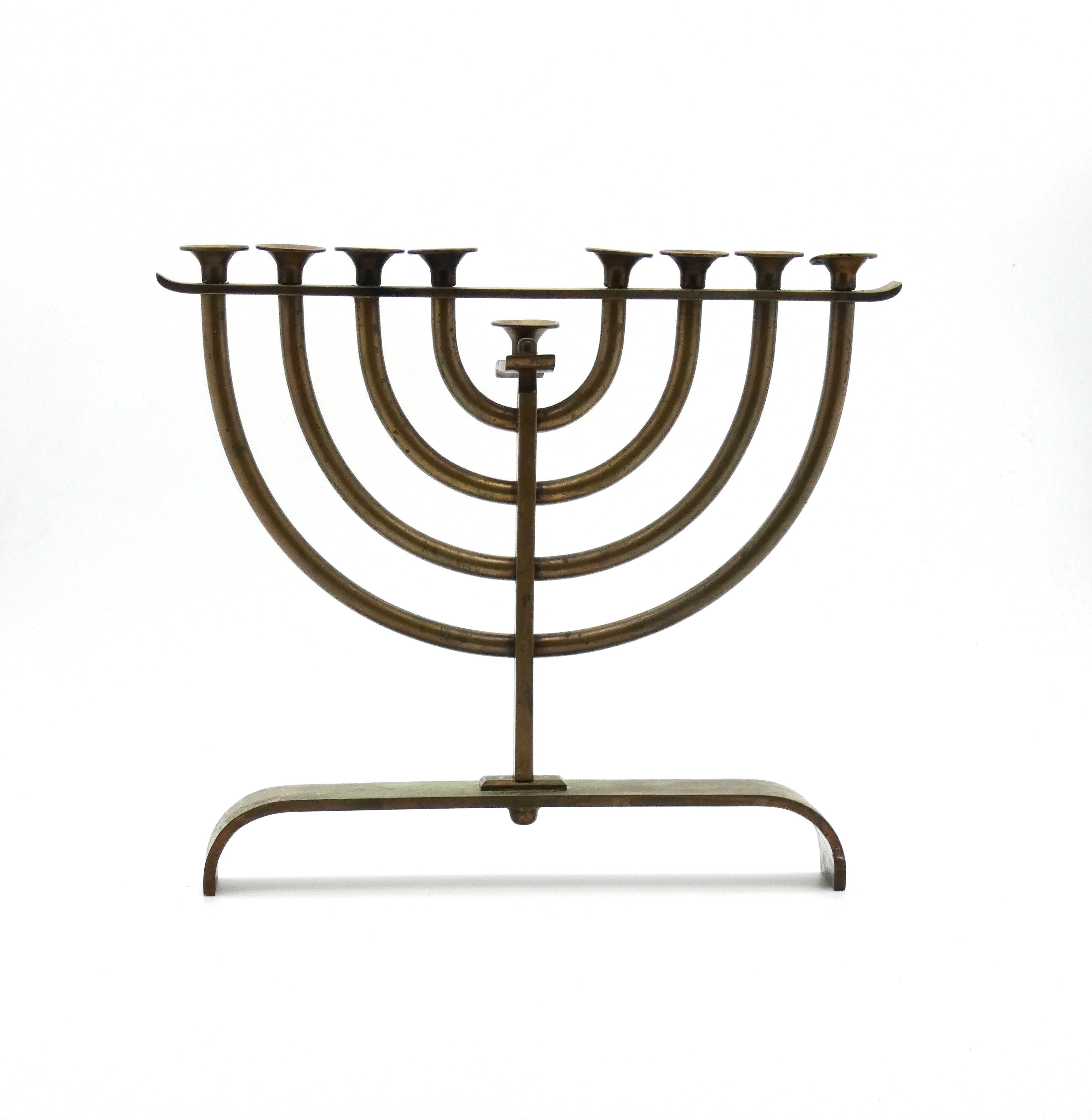 A Modern Brass Hannukah Menorah, Israel circa 1930 In Good Condition For Sale In New York, NY