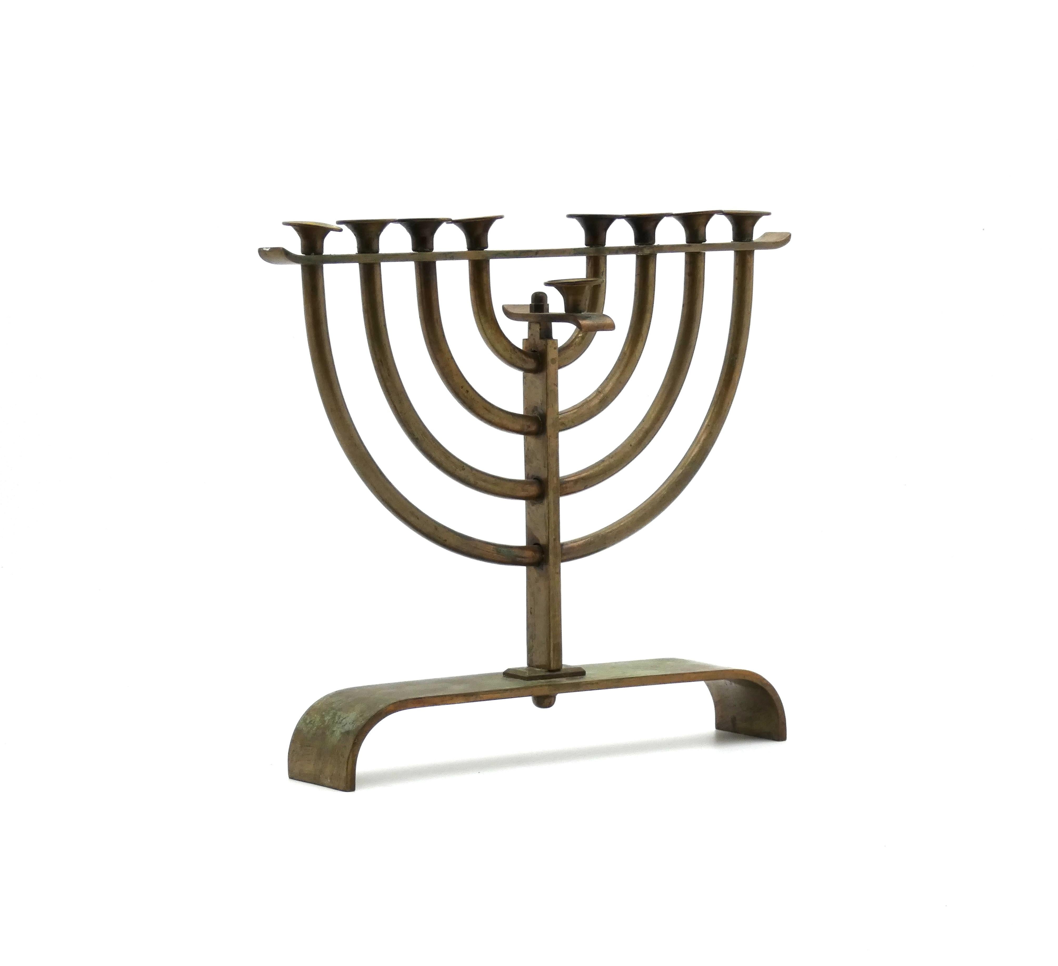 A Modern Brass Hannukah Menorah, Israel circa 1930 For Sale 1