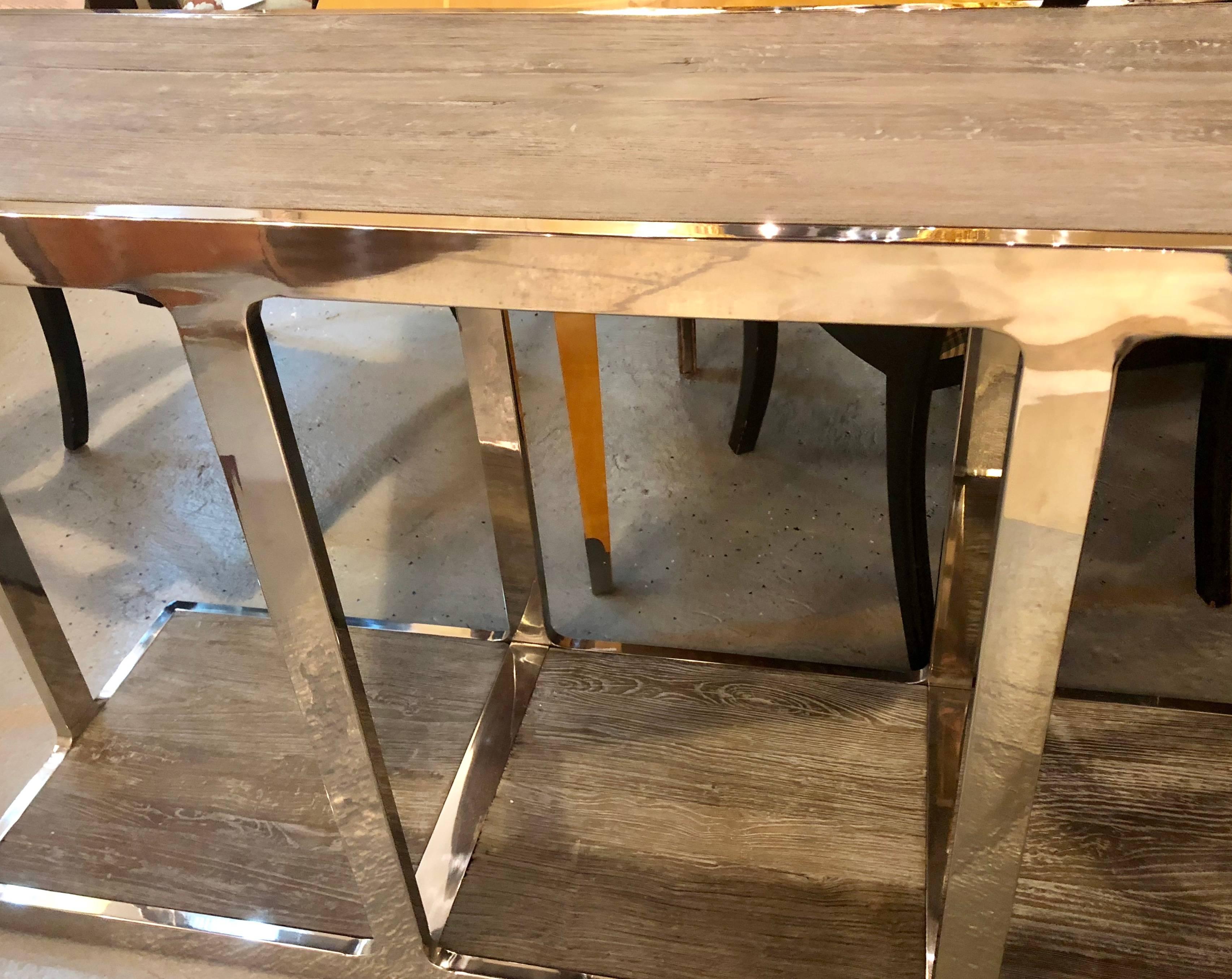 Modern Chrome and Distressed Wood Console/Sofa Table 4