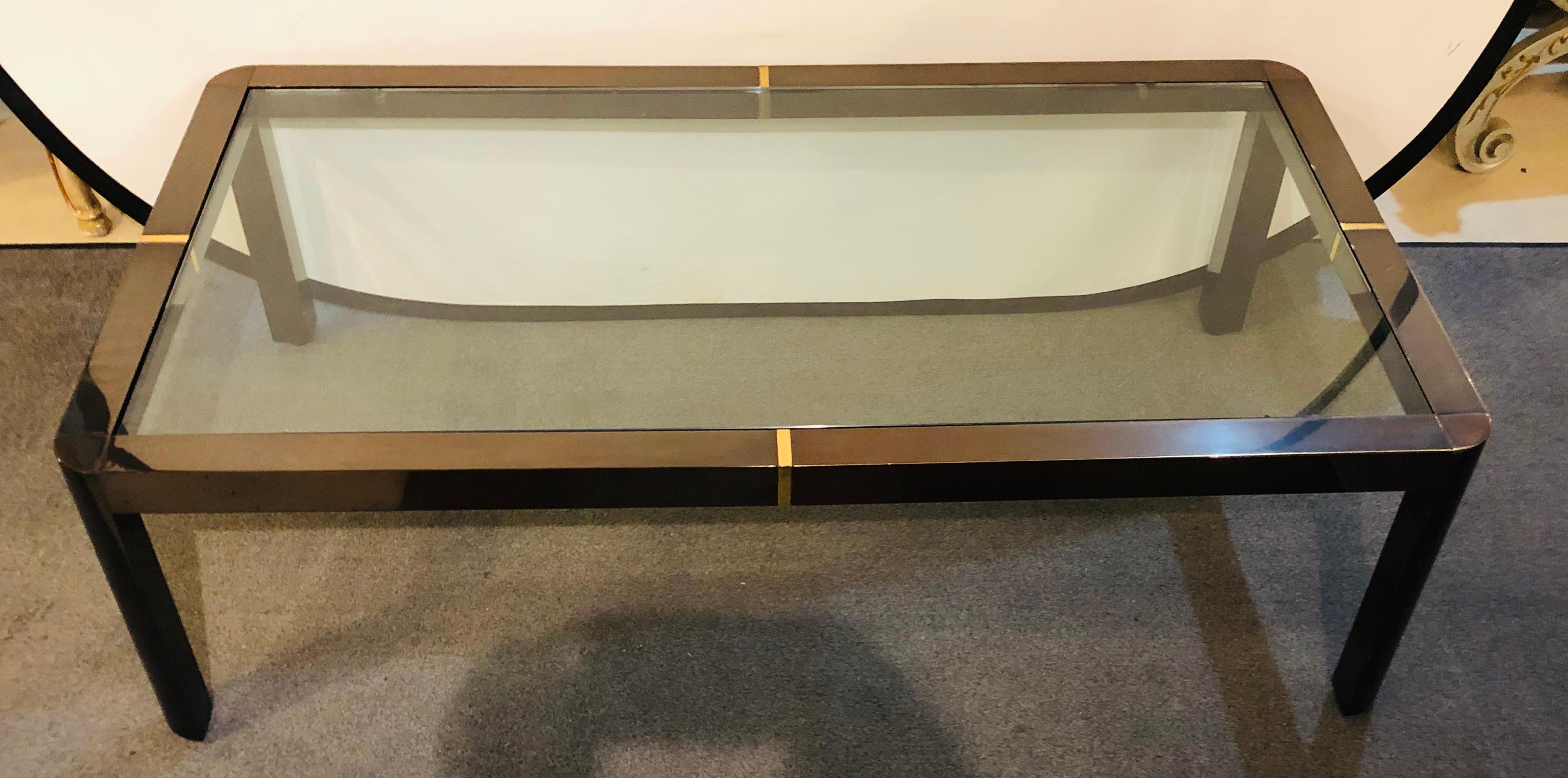 Modern Coffee/Low Table, Brass, Metal and Glass In Good Condition For Sale In Plainview, NY