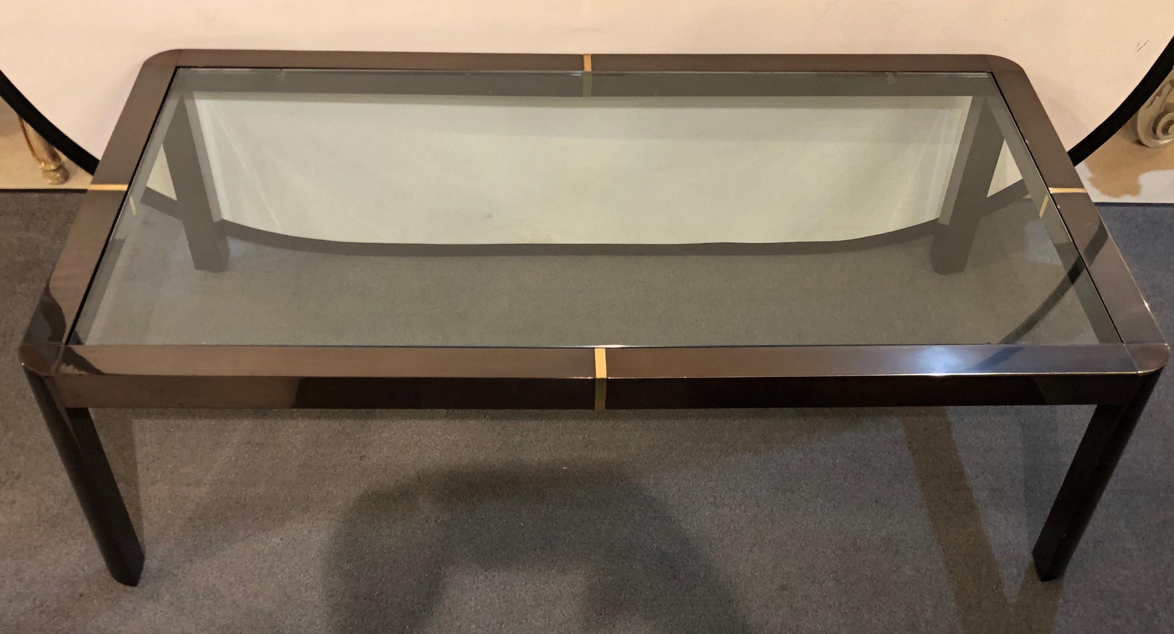 20th Century Modern Coffee/Low Table, Brass, Metal and Glass For Sale
