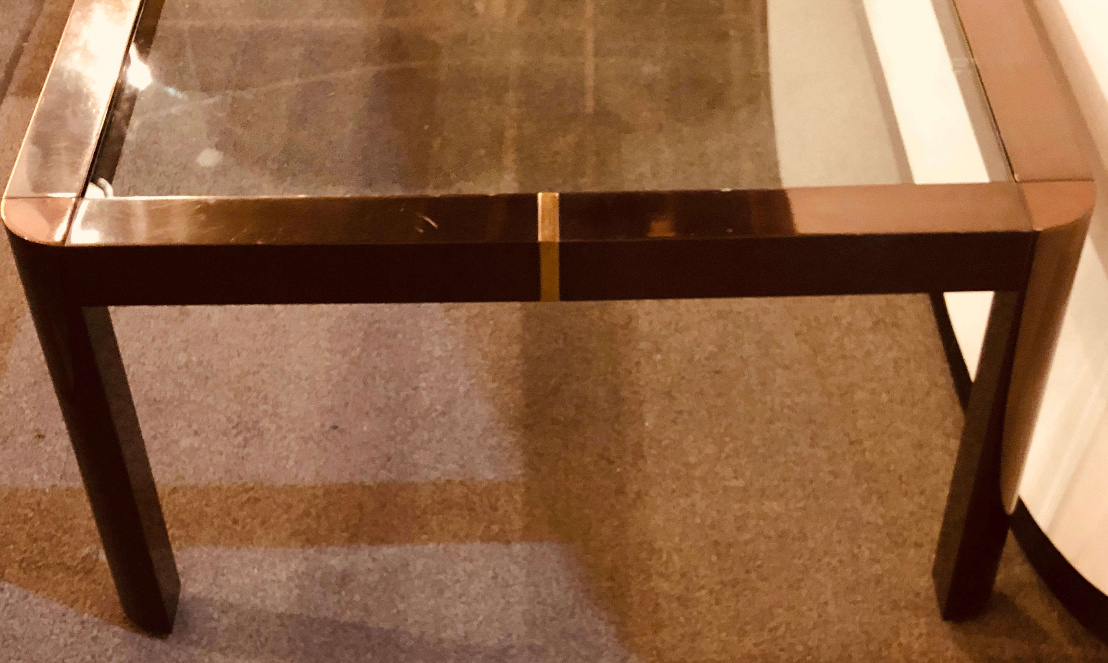 Modern Coffee/Low Table, Brass, Metal and Glass For Sale 5