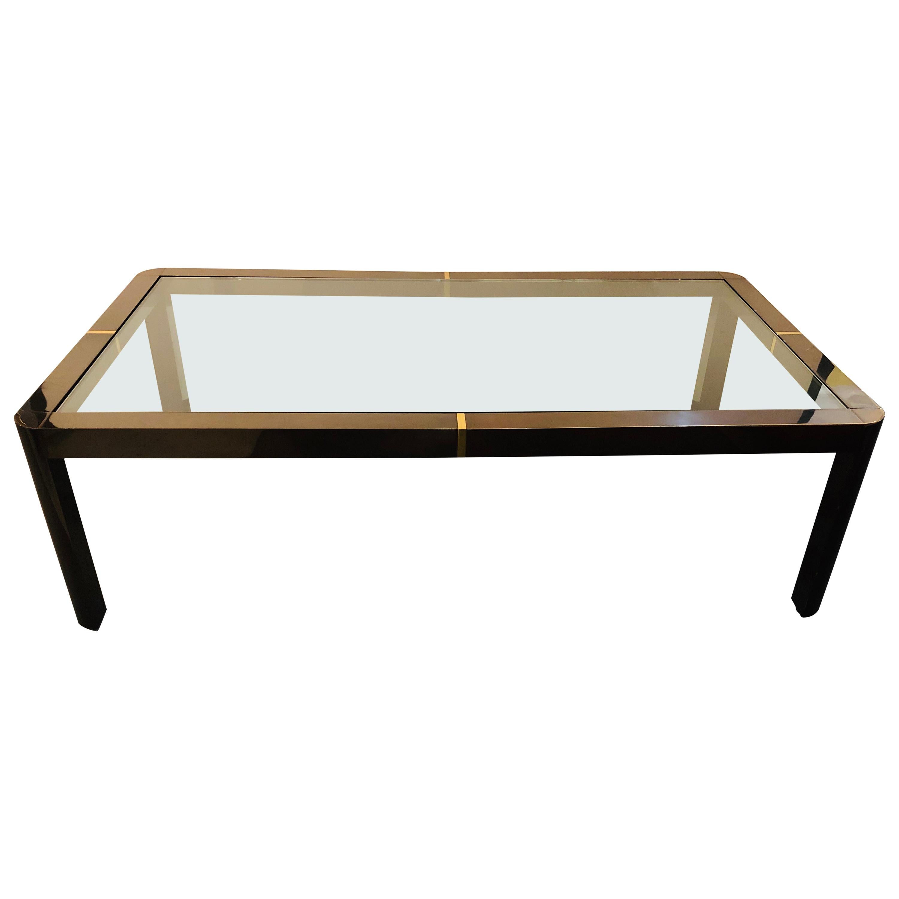 Modern Coffee/Low Table, Brass, Metal and Glass For Sale