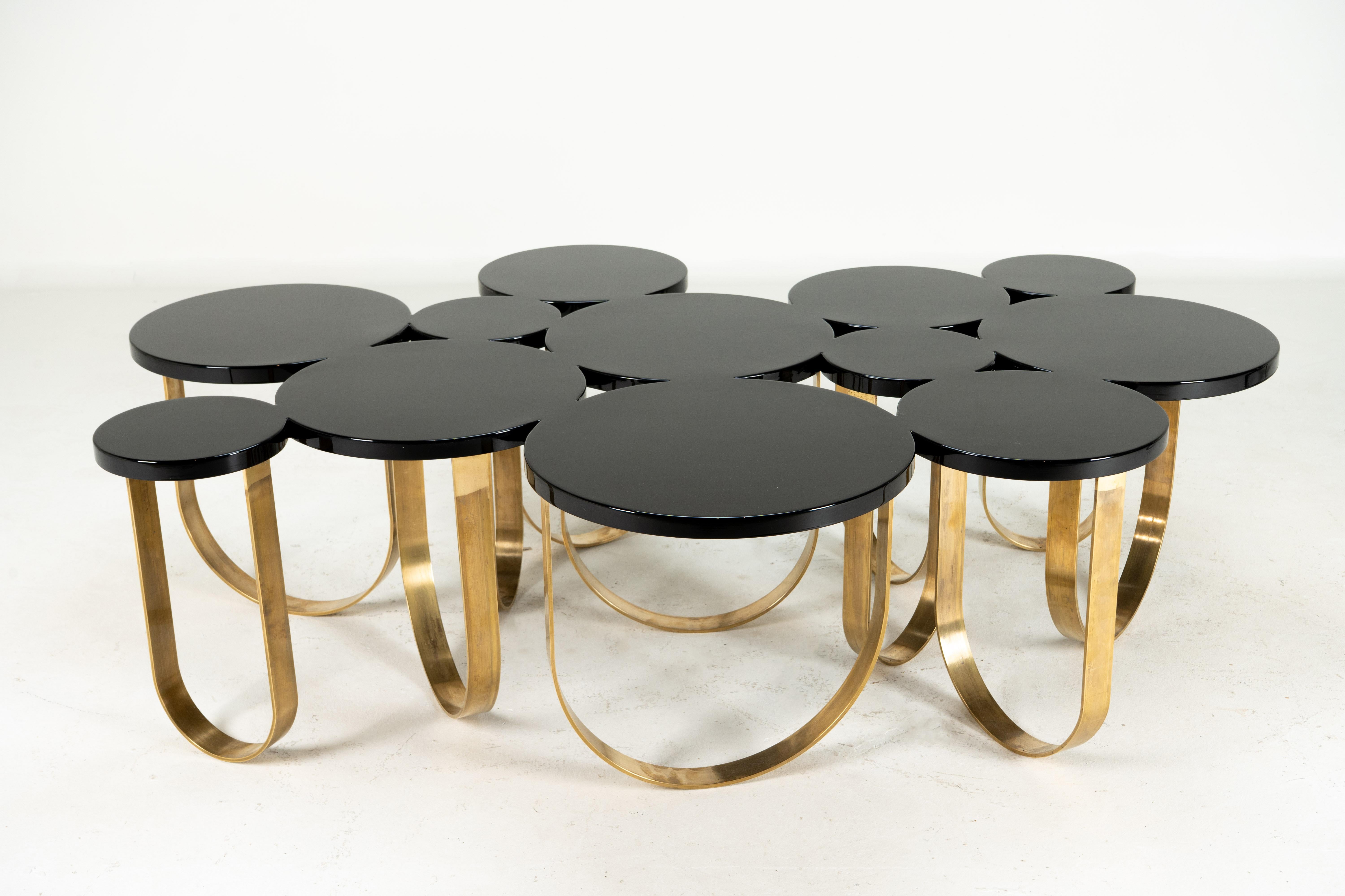 A Modern Coffee Table With Solid Brass Legs and a Black Lacquer Top For Sale 4