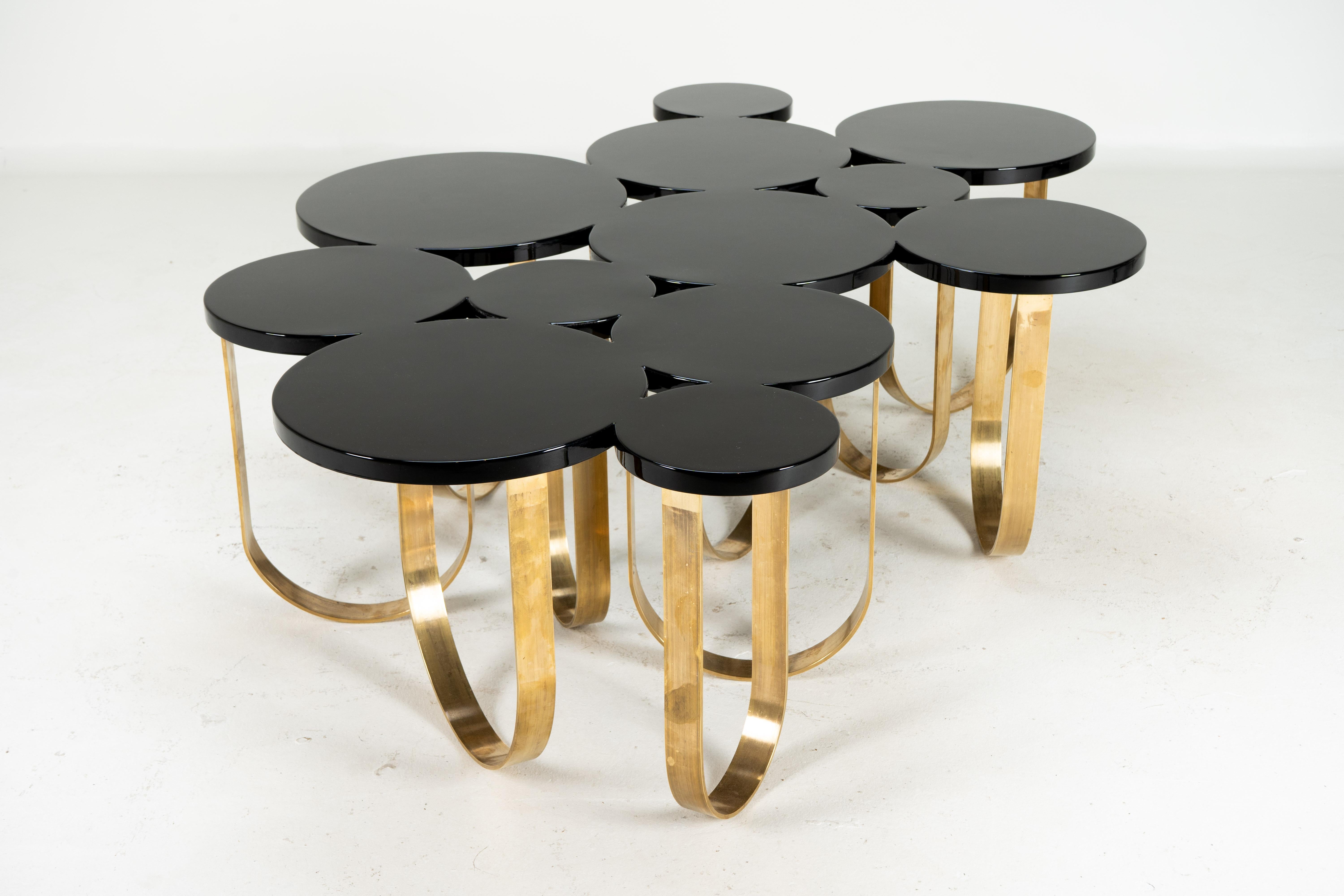 Hungarian A Modern Coffee Table With Solid Brass Legs and a Black Lacquer Top For Sale