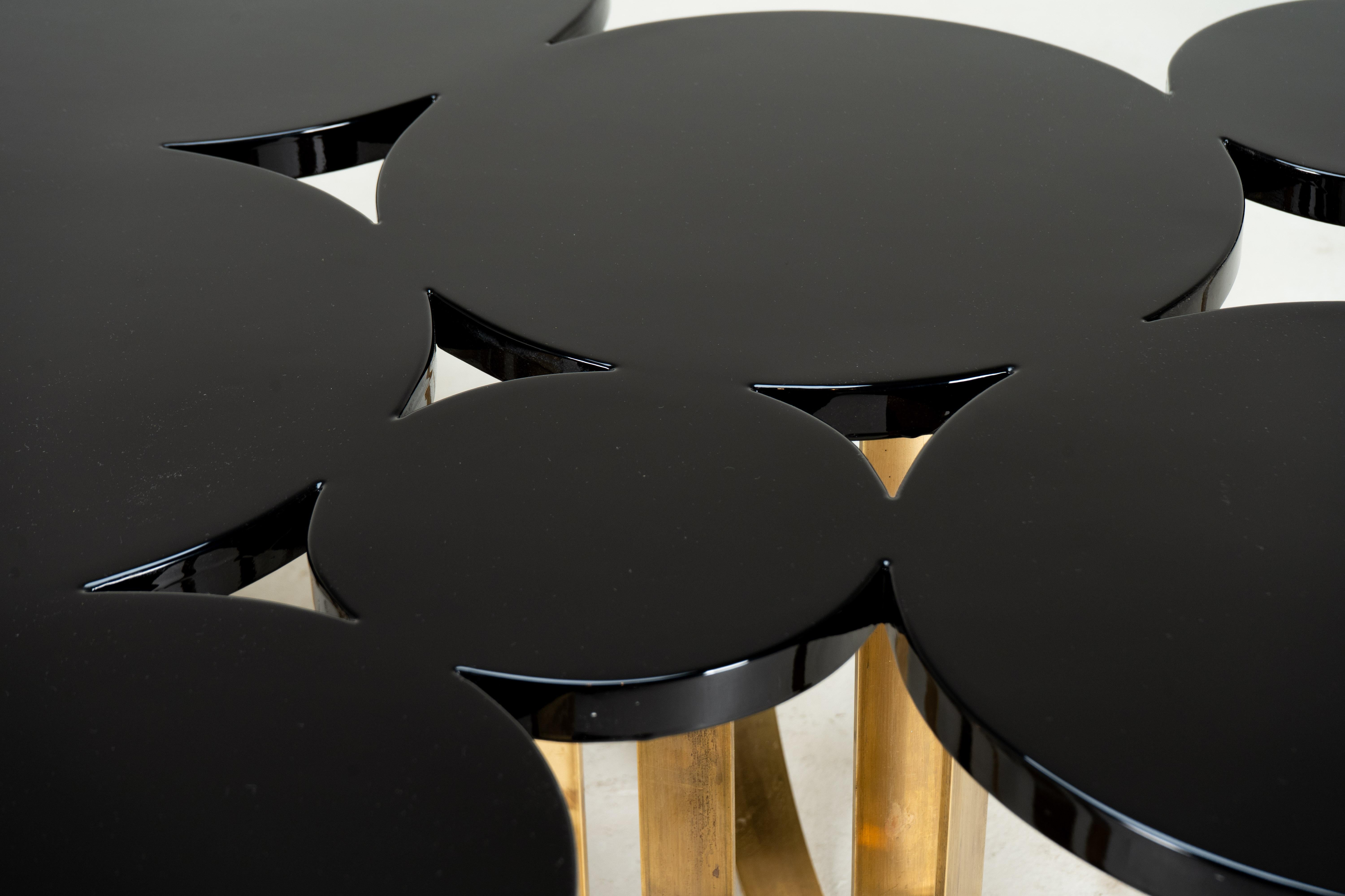A Modern Coffee Table With Solid Brass Legs and a Black Lacquer Top For Sale 1