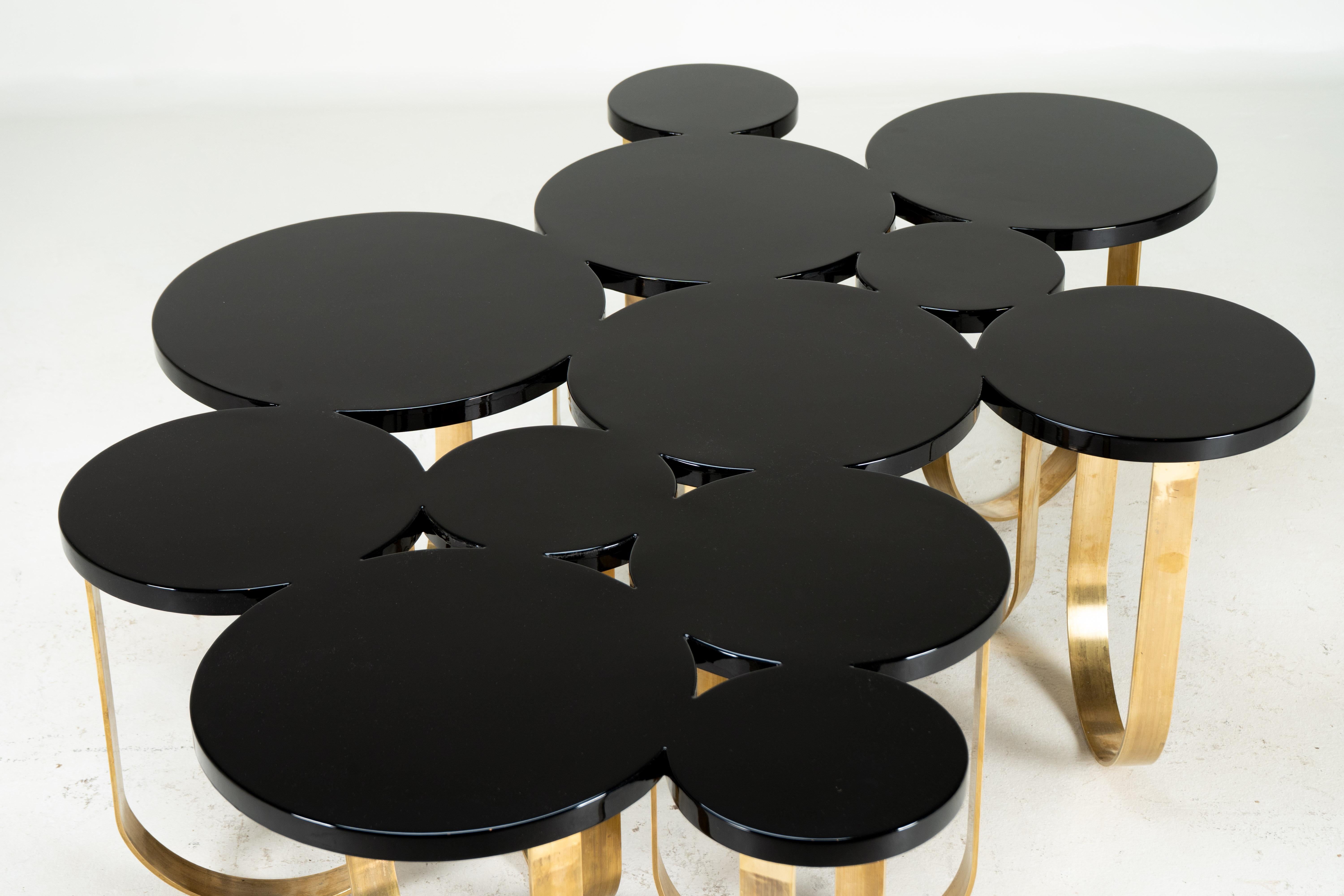 A Modern Coffee Table With Solid Brass Legs and a Black Lacquer Top For Sale 2