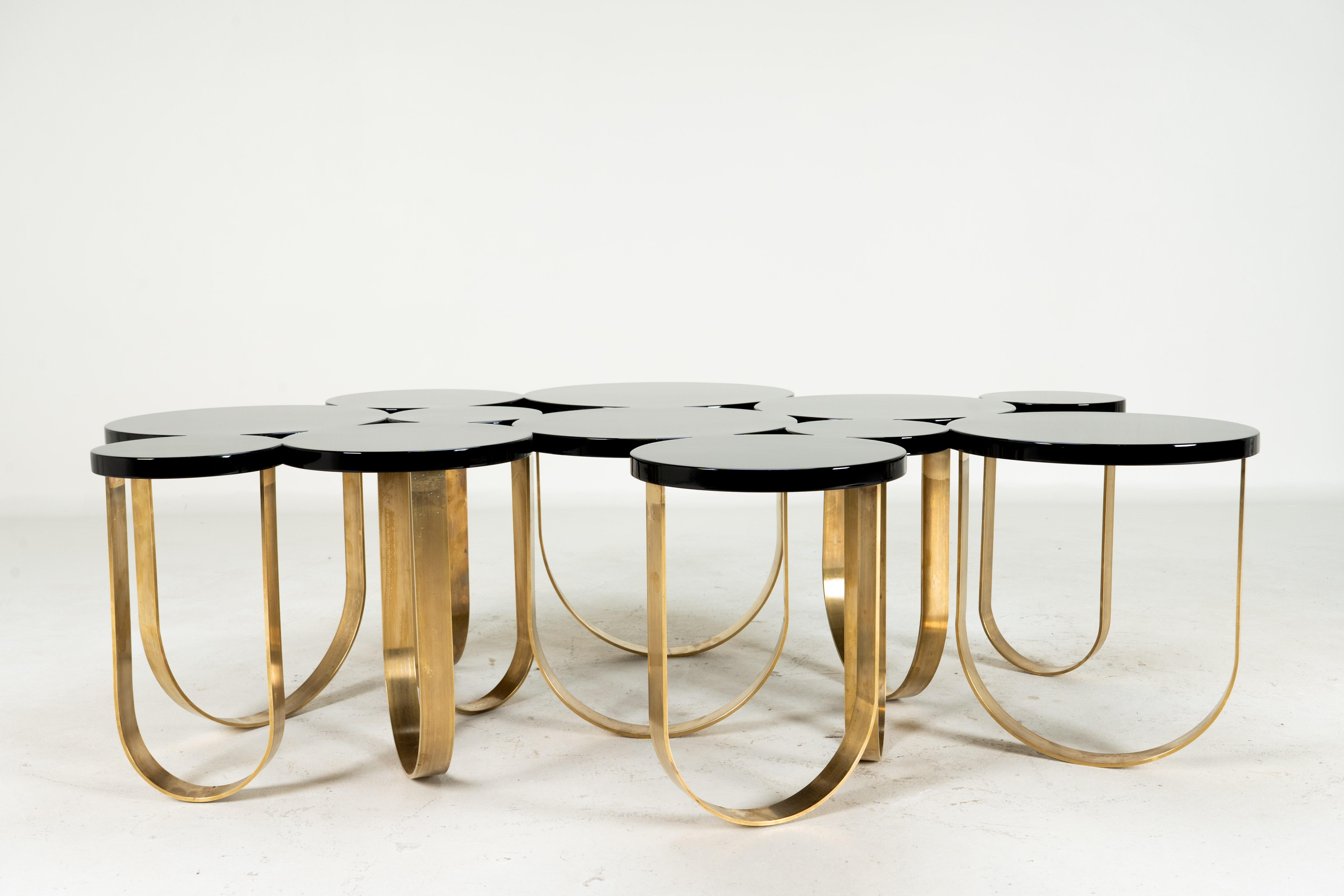 A Modern Coffee Table With Solid Brass Legs and a Black Lacquer Top For Sale 3