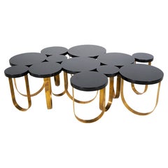 Modern Coffee Table with Solid Brass Legs and a Black Lacquer Top