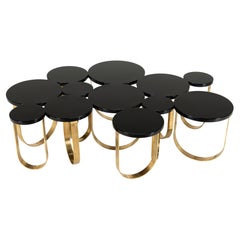 A Modern Coffee Table With Solid Brass Legs and a Black Lacquer Top