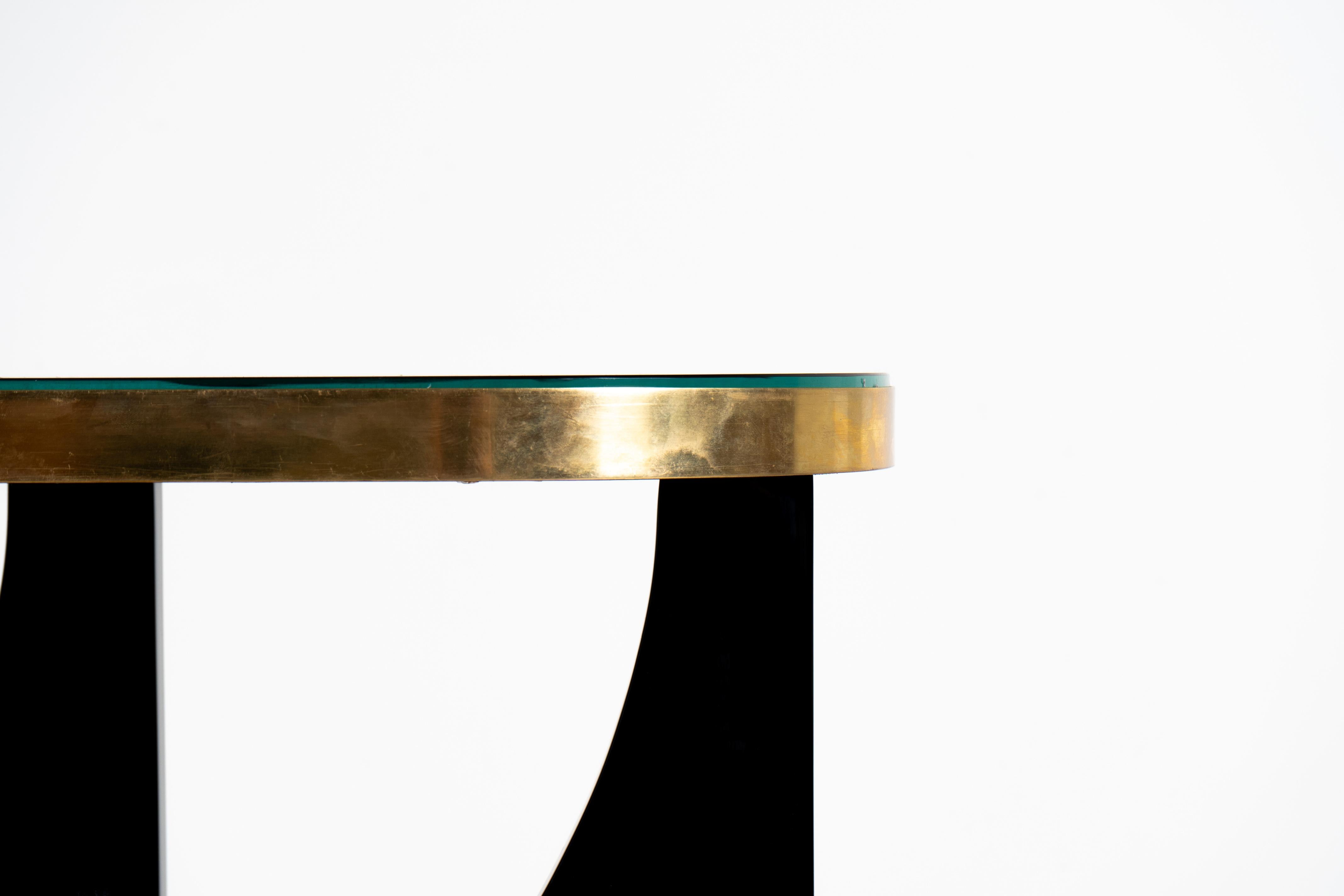 A Modern Console Table With Lacquered Base and Black Glass Top For Sale 2