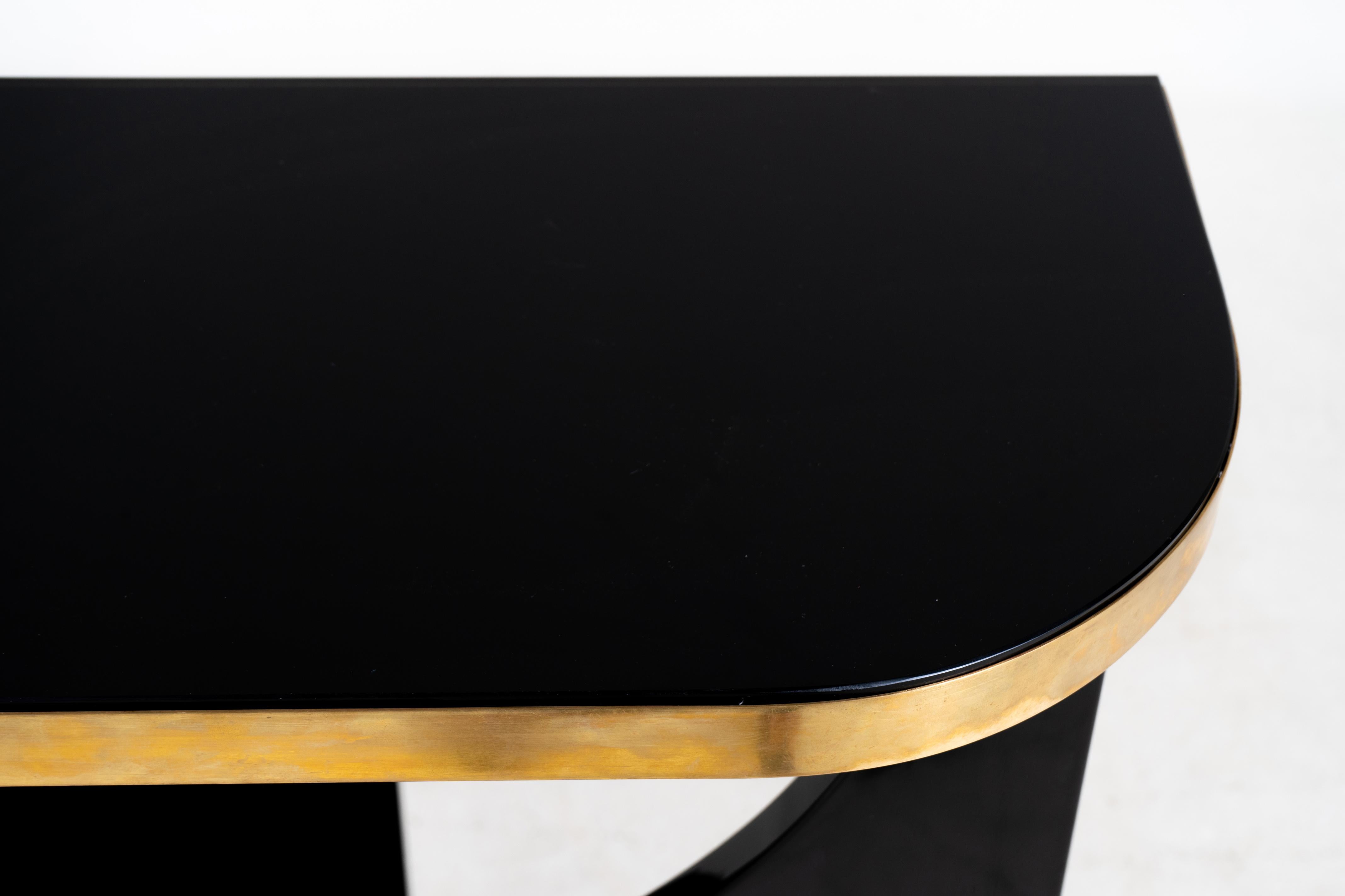 A Modern Console Table With Lacquered Base and Black Glass Top For Sale 3