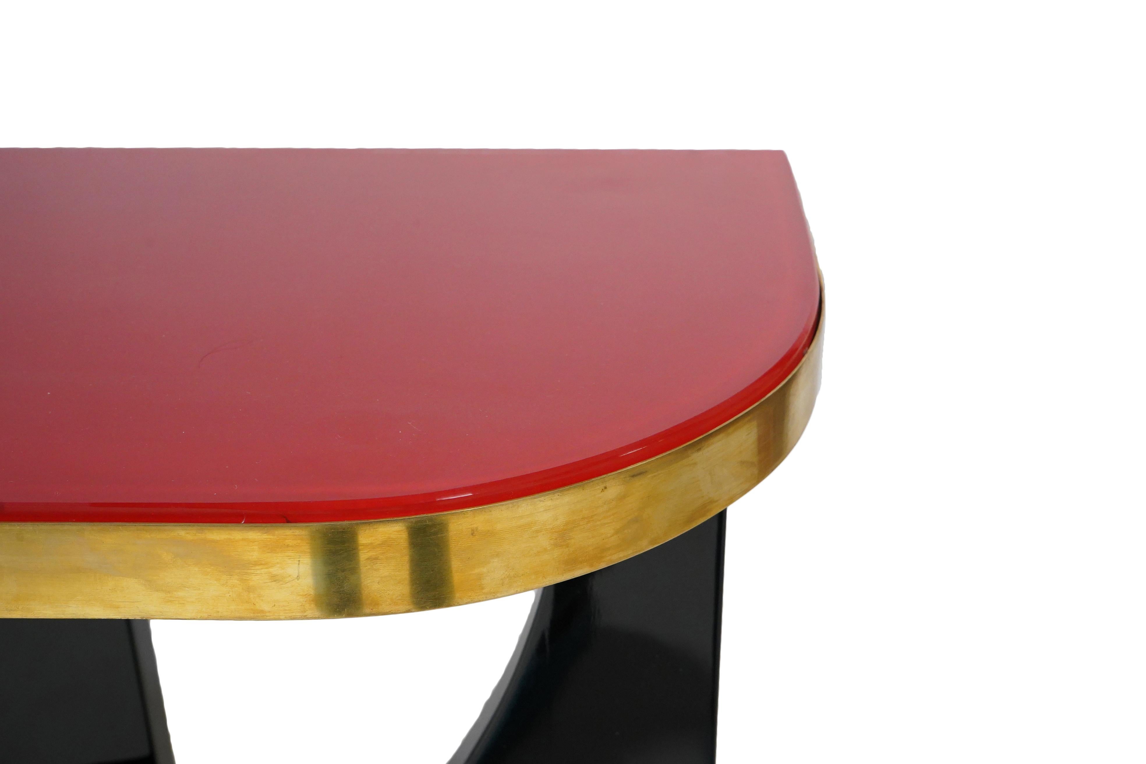 Modern Console Table with Lacquered Base and Red Glass Top 3
