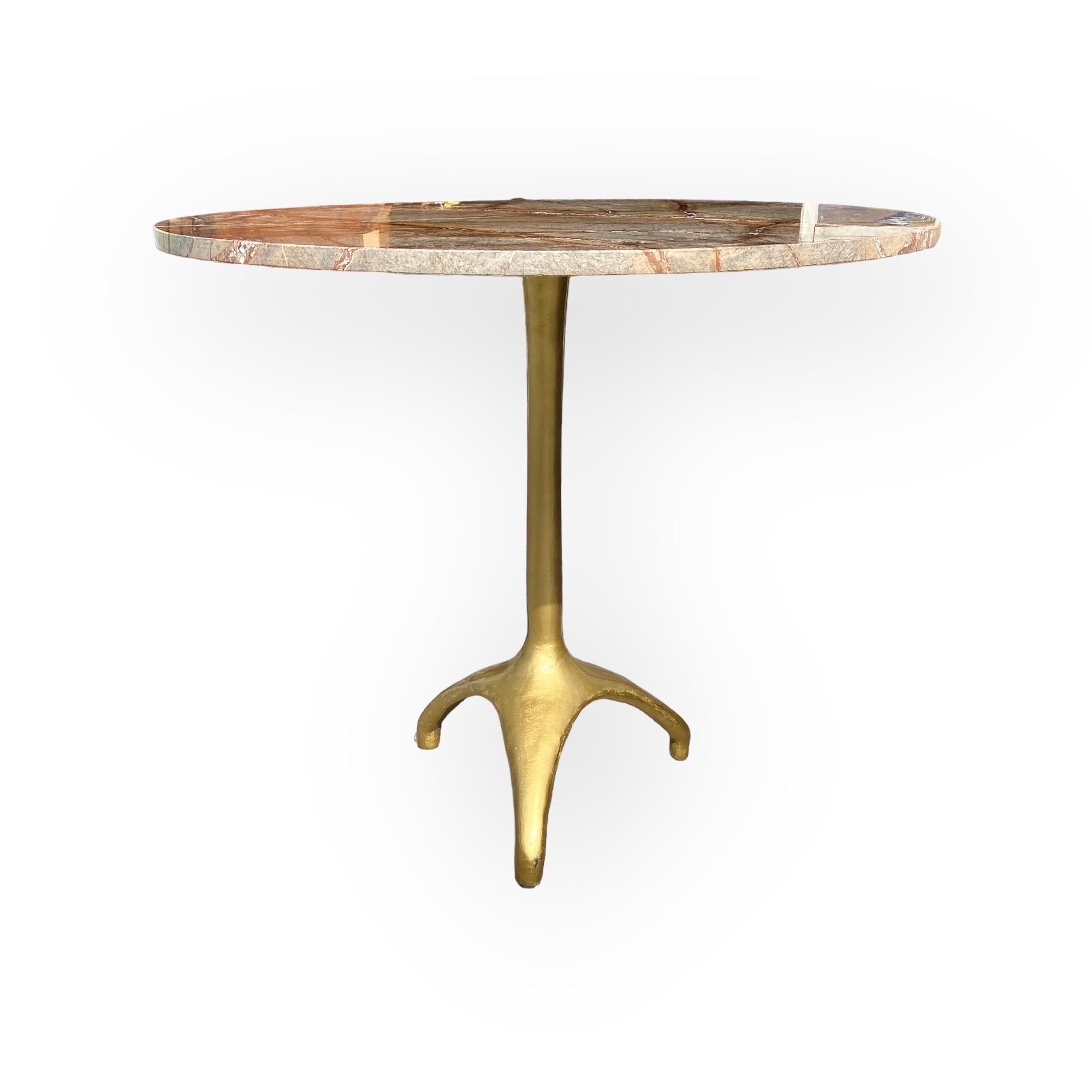 Indian A Modern, Eclectic Bidasar Marble And Brass Clad Iron Pedestal Table