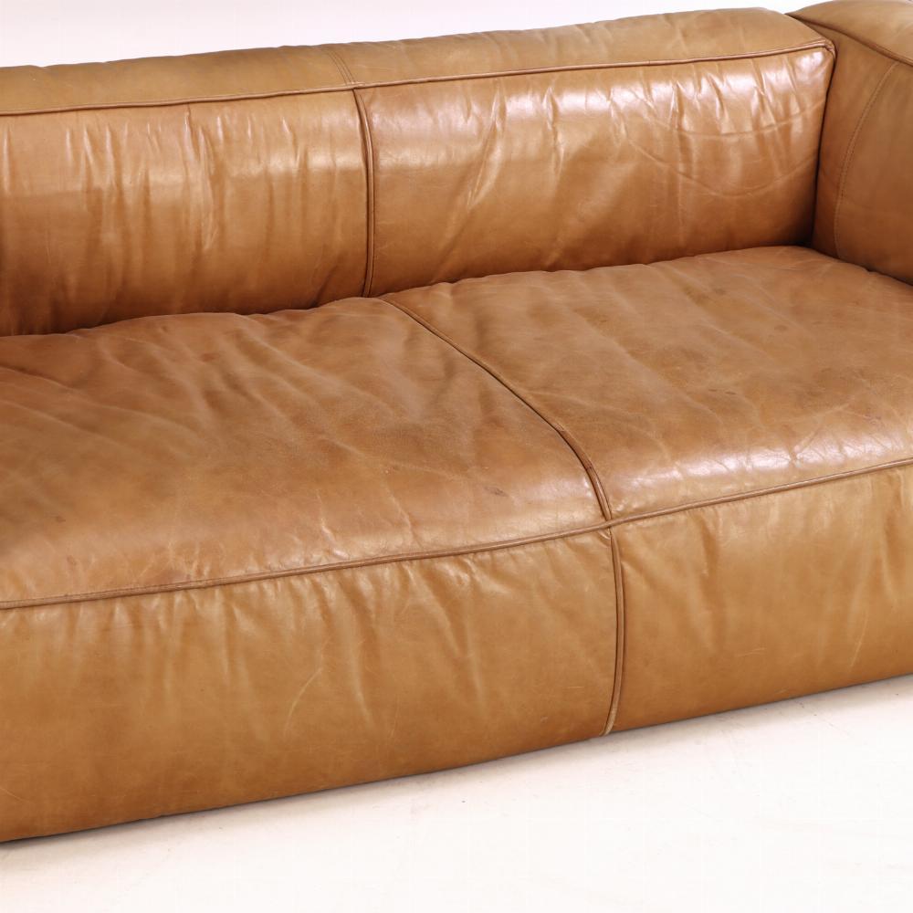 Leather A Modern French leather sofa, C. 1975. For Sale