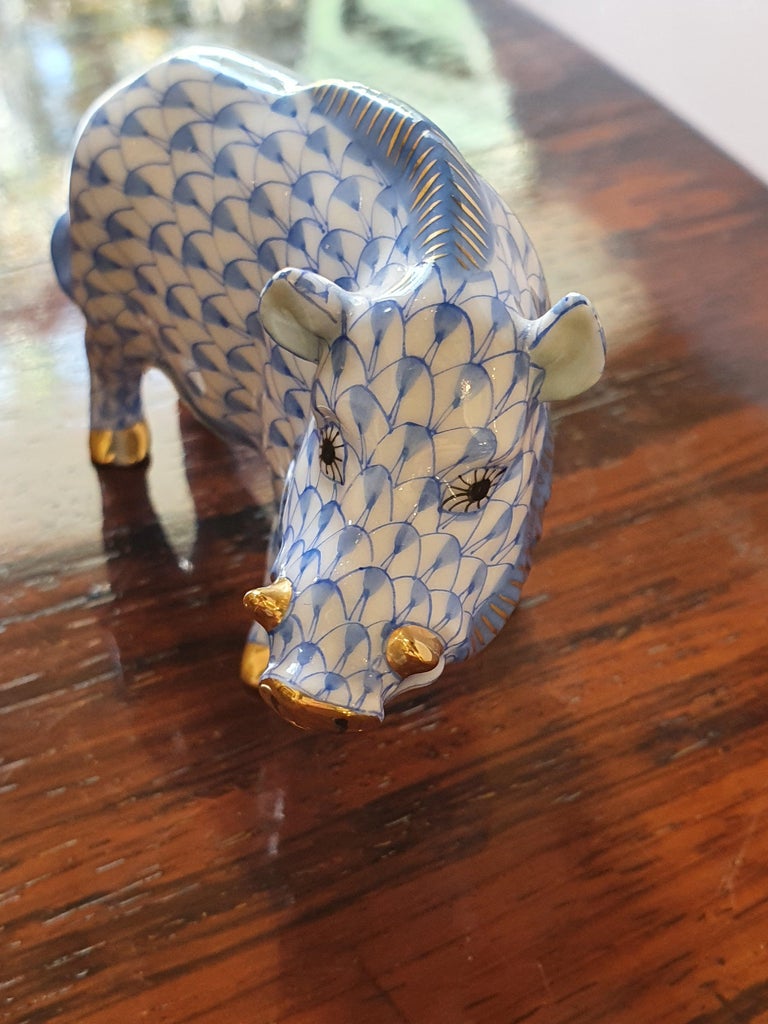 Modern Herend Hand Painted Porcelain "Wild Boar" Figurine, Hungary at