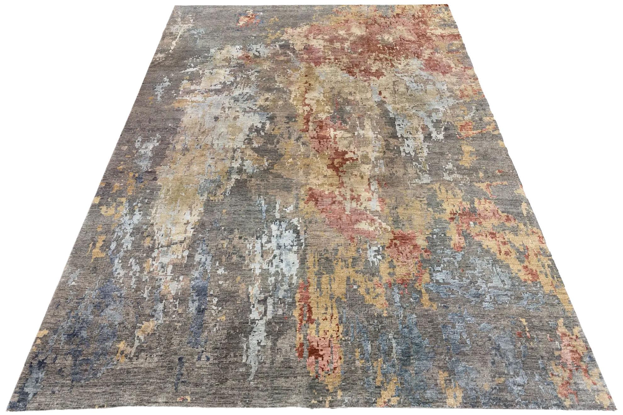 A Modern India Flächenteppich - Gelb Rot Braun (117 x 165) (Indisch) im Angebot