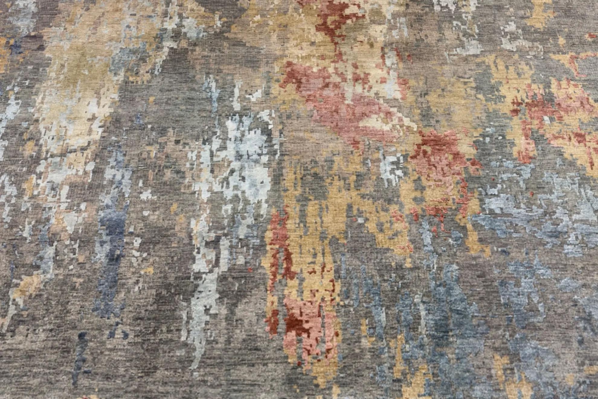 A Modern India Flächenteppich - Gelb Rot Braun (117 x 165) (Handgewebt) im Angebot
