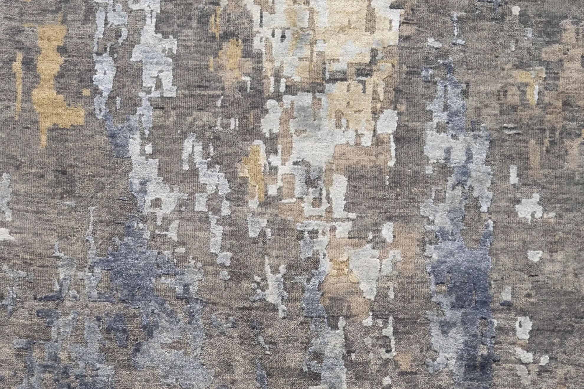 A Modern India Flächenteppich - Gelb Rot Braun (117 x 165) (Ende des 20. Jahrhunderts) im Angebot