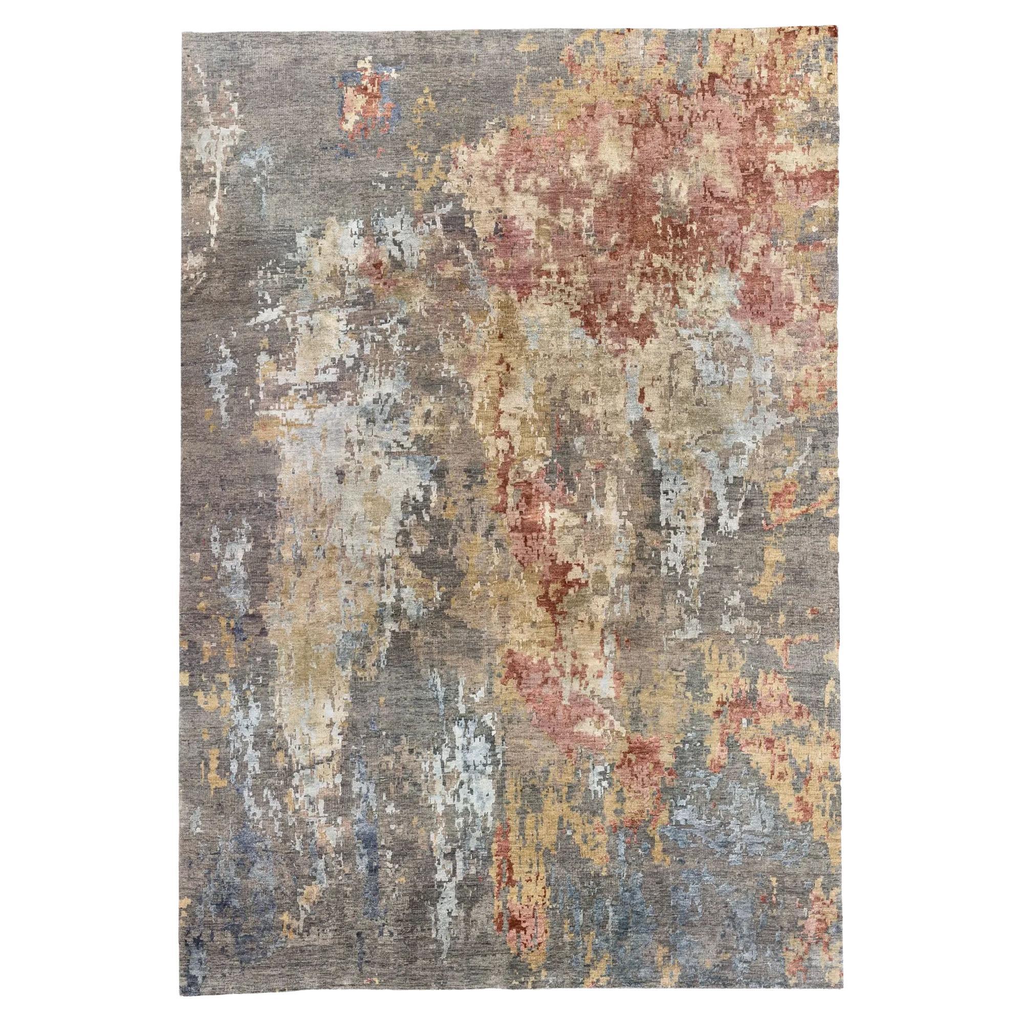 A Modern India Flächenteppich - Gelb Rot Braun (117 x 165) im Angebot