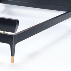 Modern Italian Ebonized Queen Size Bed with a Cane Headboard, C 1960
