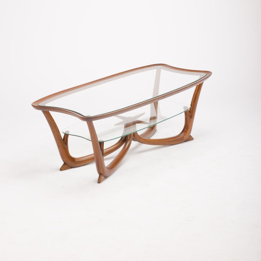 Mid-20th Century Modern Italian Mahogany Coffee Table with Glass Top, circa 1950 For Sale