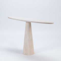 Modern Italian Oblong Travertine Pedestal Console Table, C 1970