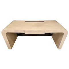 Modern Karl Springer Style Desk, Leather Back by Lorin Marsh