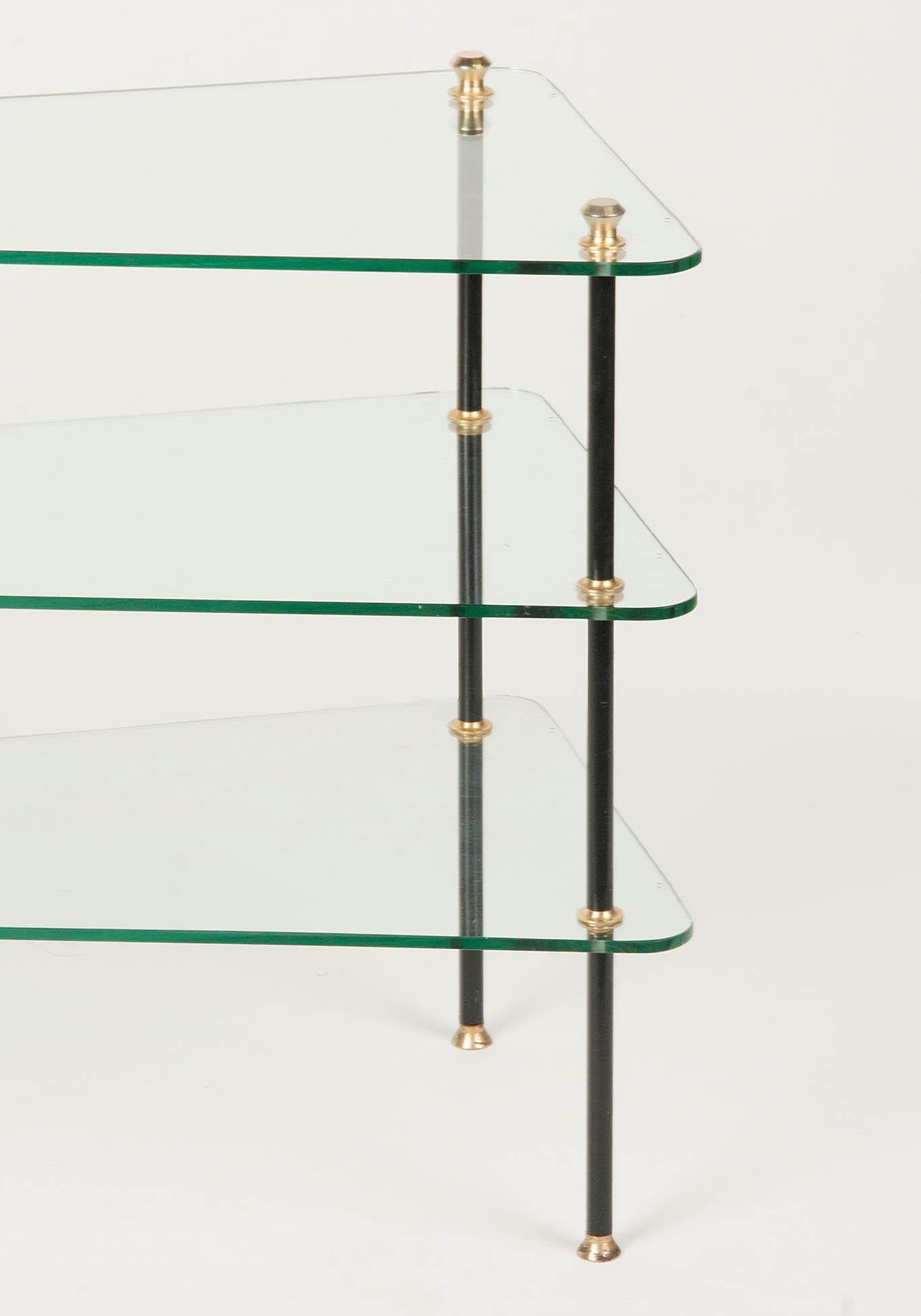 Cast Modern Mid-20th Century French Design Table with Glass Shelves