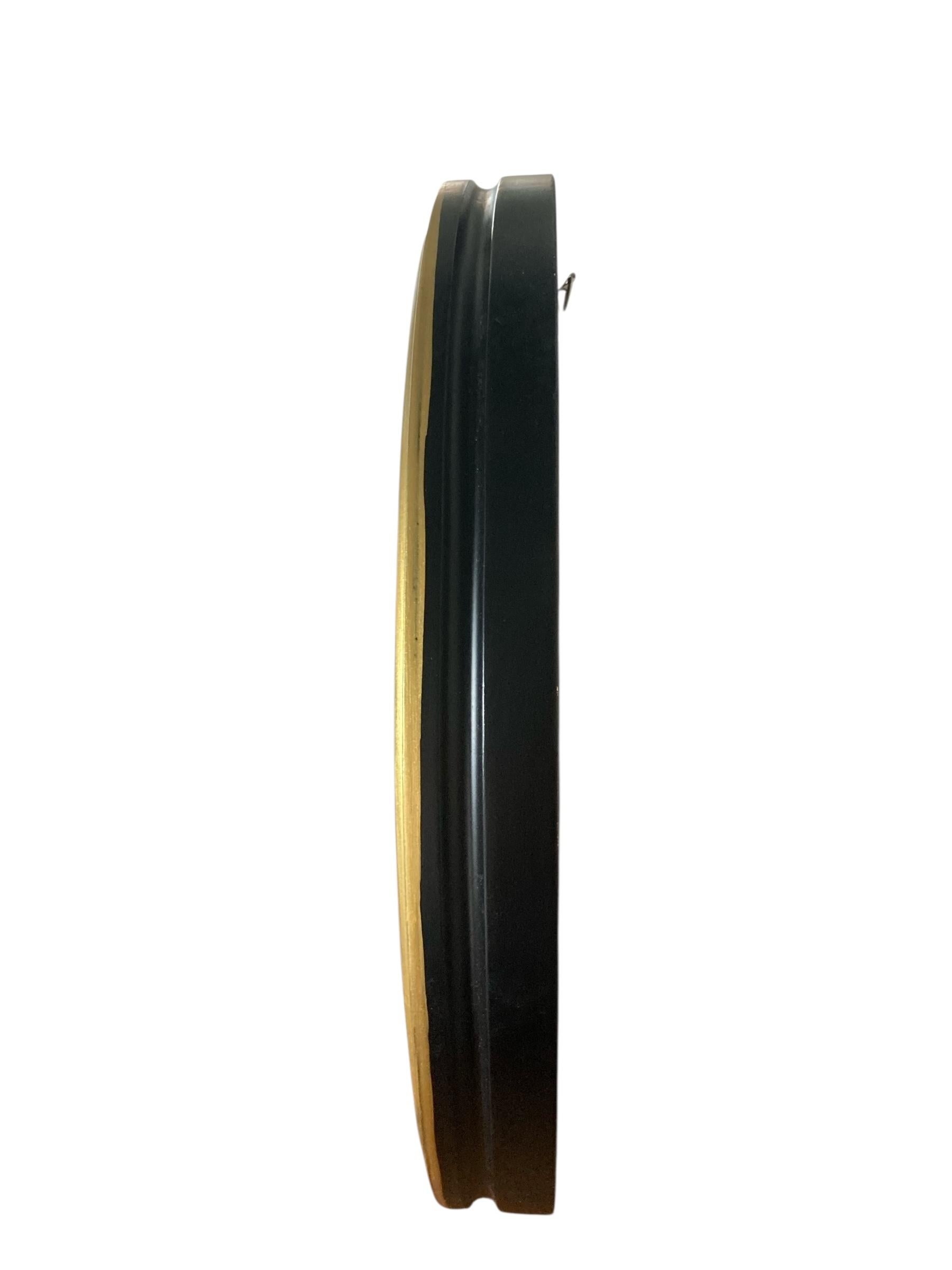 Wood A Modern Regency Style Gold Circular Convex Mirror with ebonsied Rim For Sale