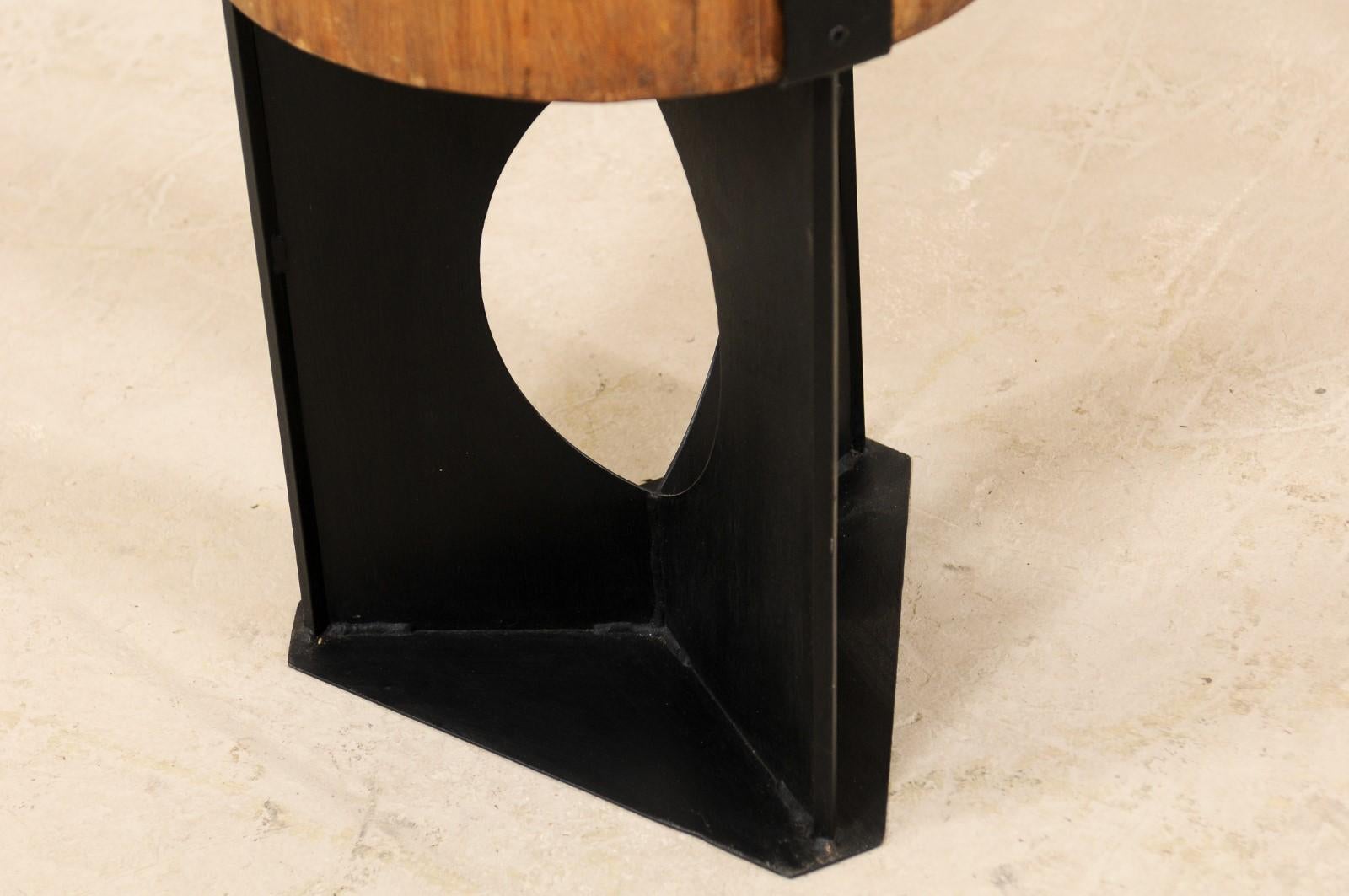 Modern Side Table with European Chopping Block Top and Custom Iron Base 1