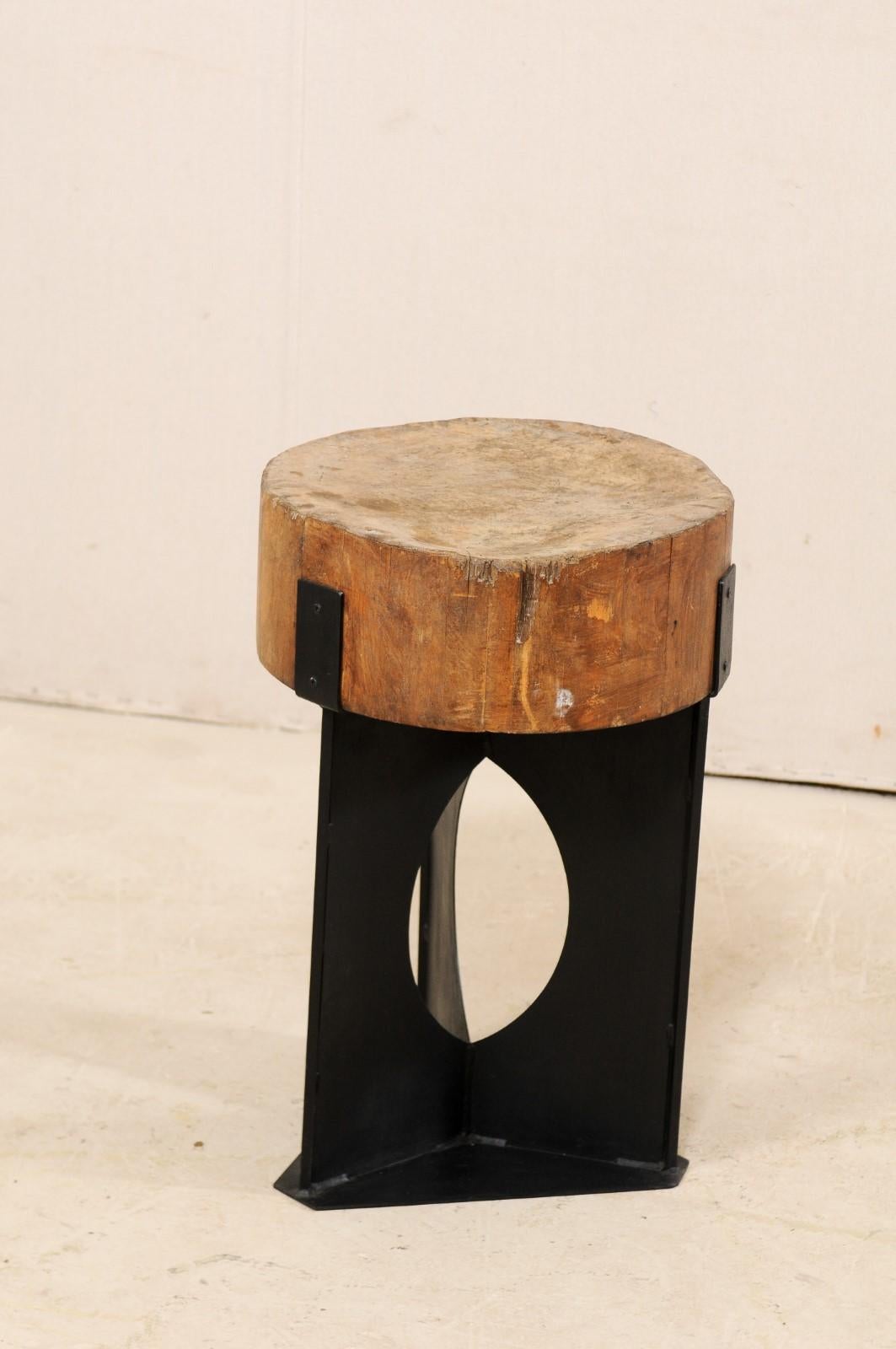 Modern Side Table with European Chopping Block Top and Custom Iron Base 2