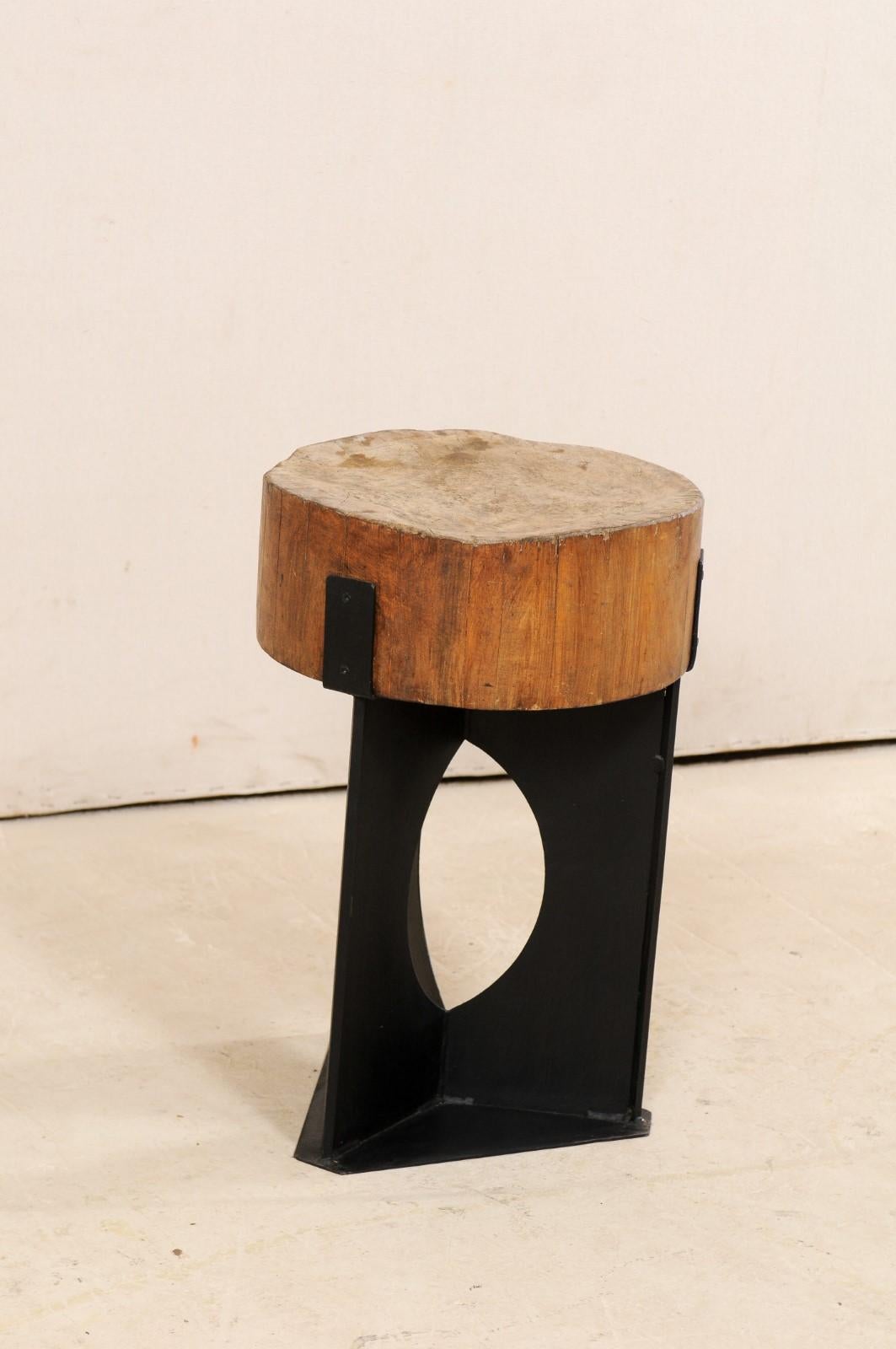 Modern Side Table with European Chopping Block Top and Custom Iron Base 3