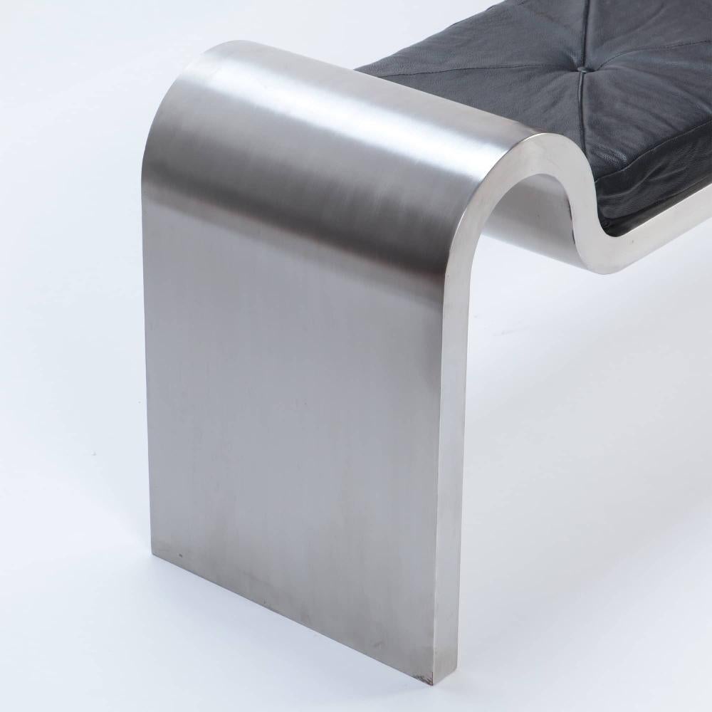 Stainless Steel A Modern Stainless steel and leather bench in the manner of Karl Springer.